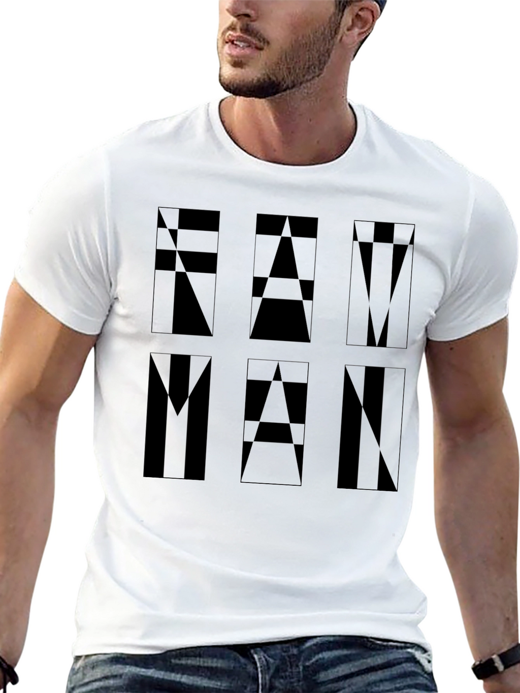 Geometric FAM MAN Graphic Tee - Black