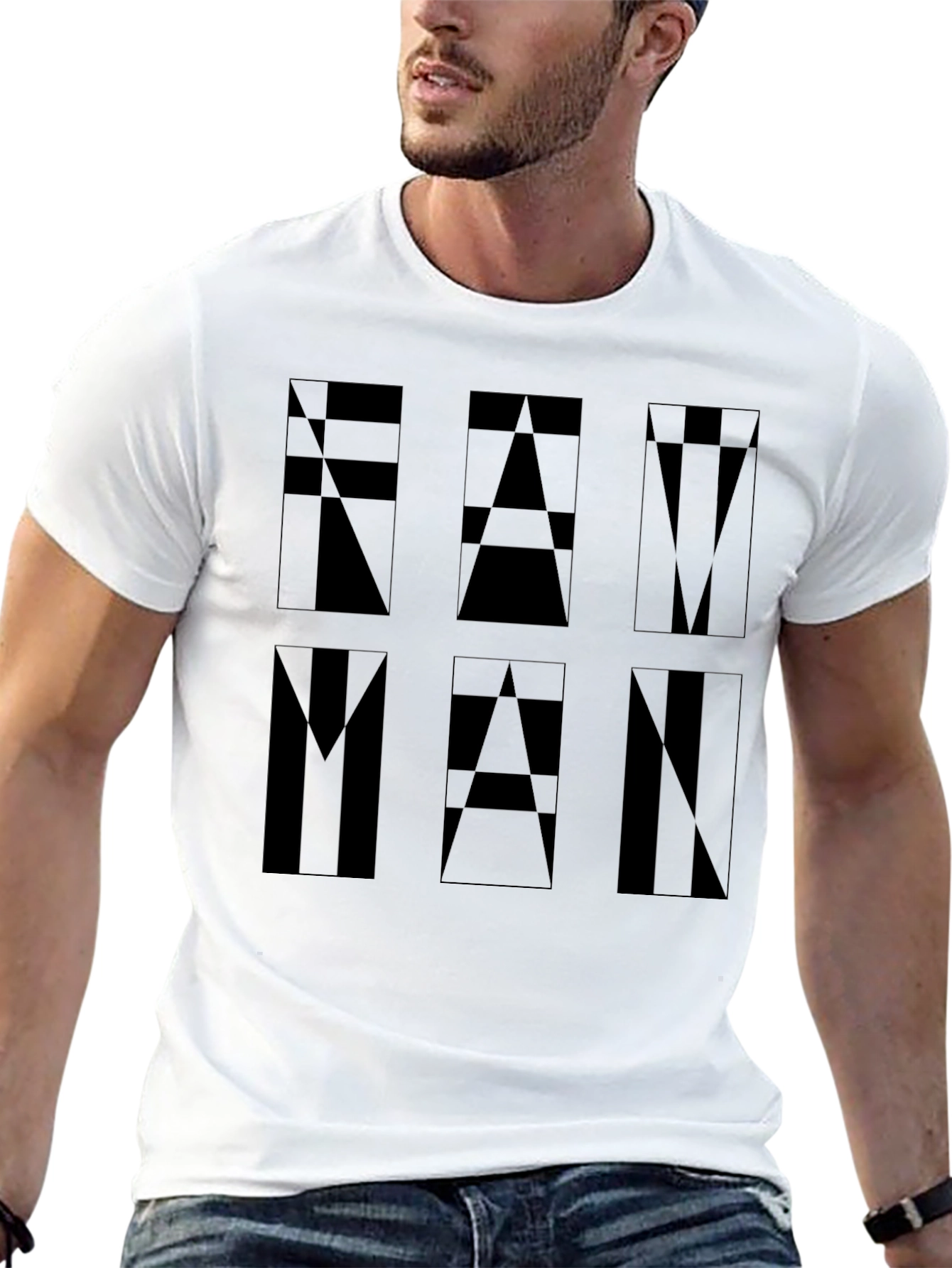 Geometric FAM MAN Graphic Tee - Black