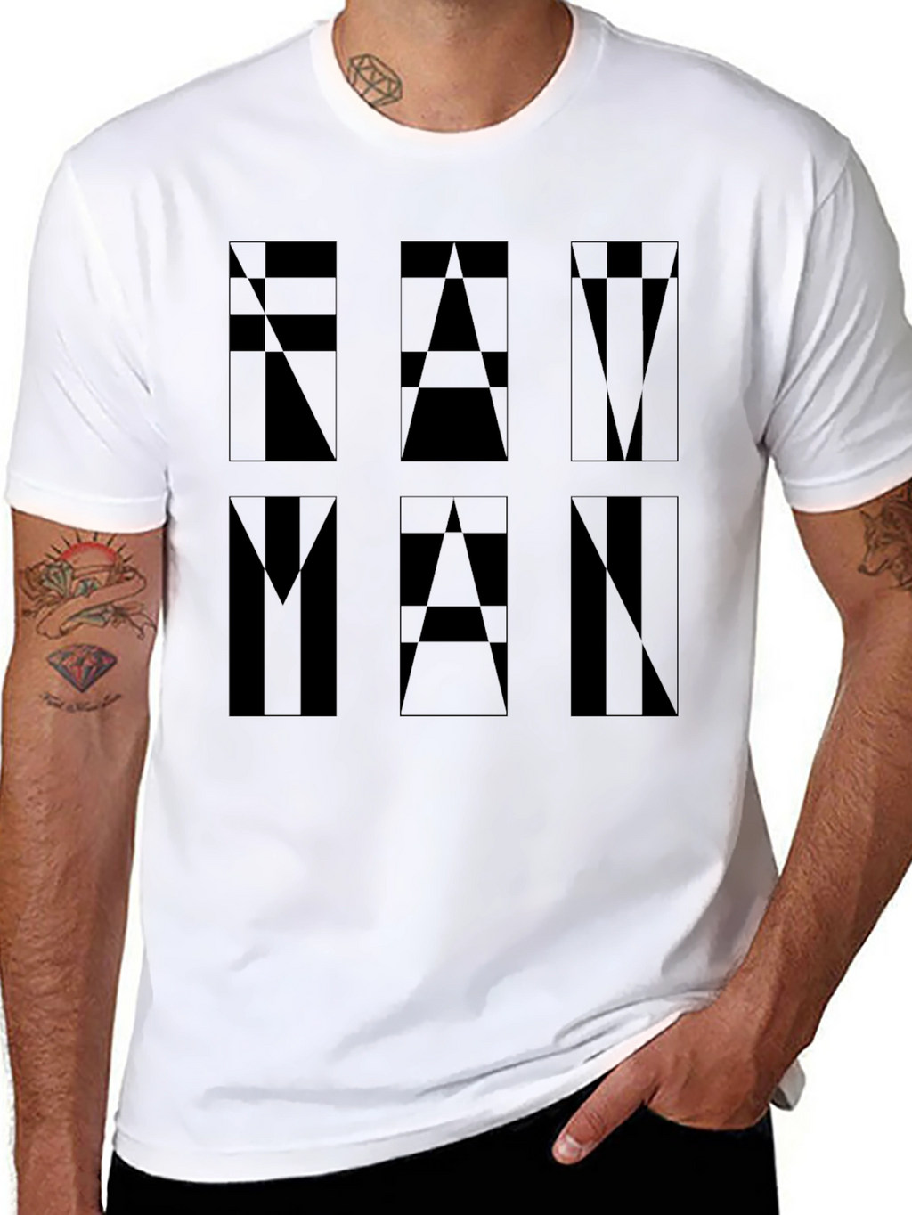 Geometric FAM MAN Graphic Tee - Black