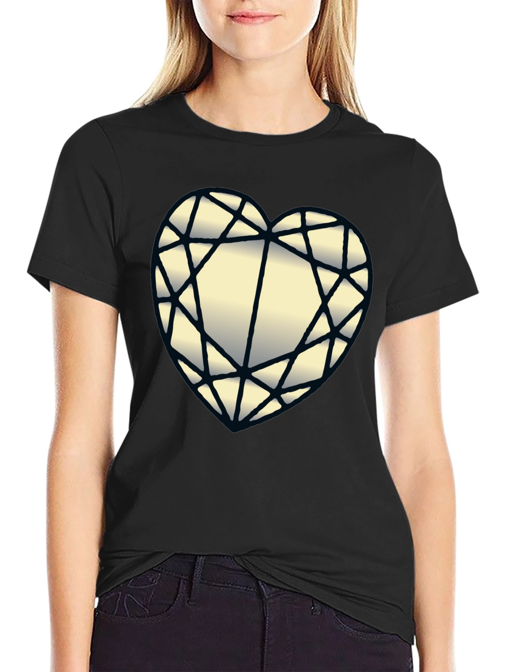 Diamond Heart Graphic Black T-Shirt