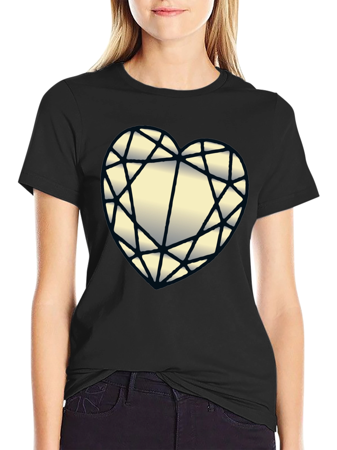 Diamond Heart Graphic Black T-Shirt