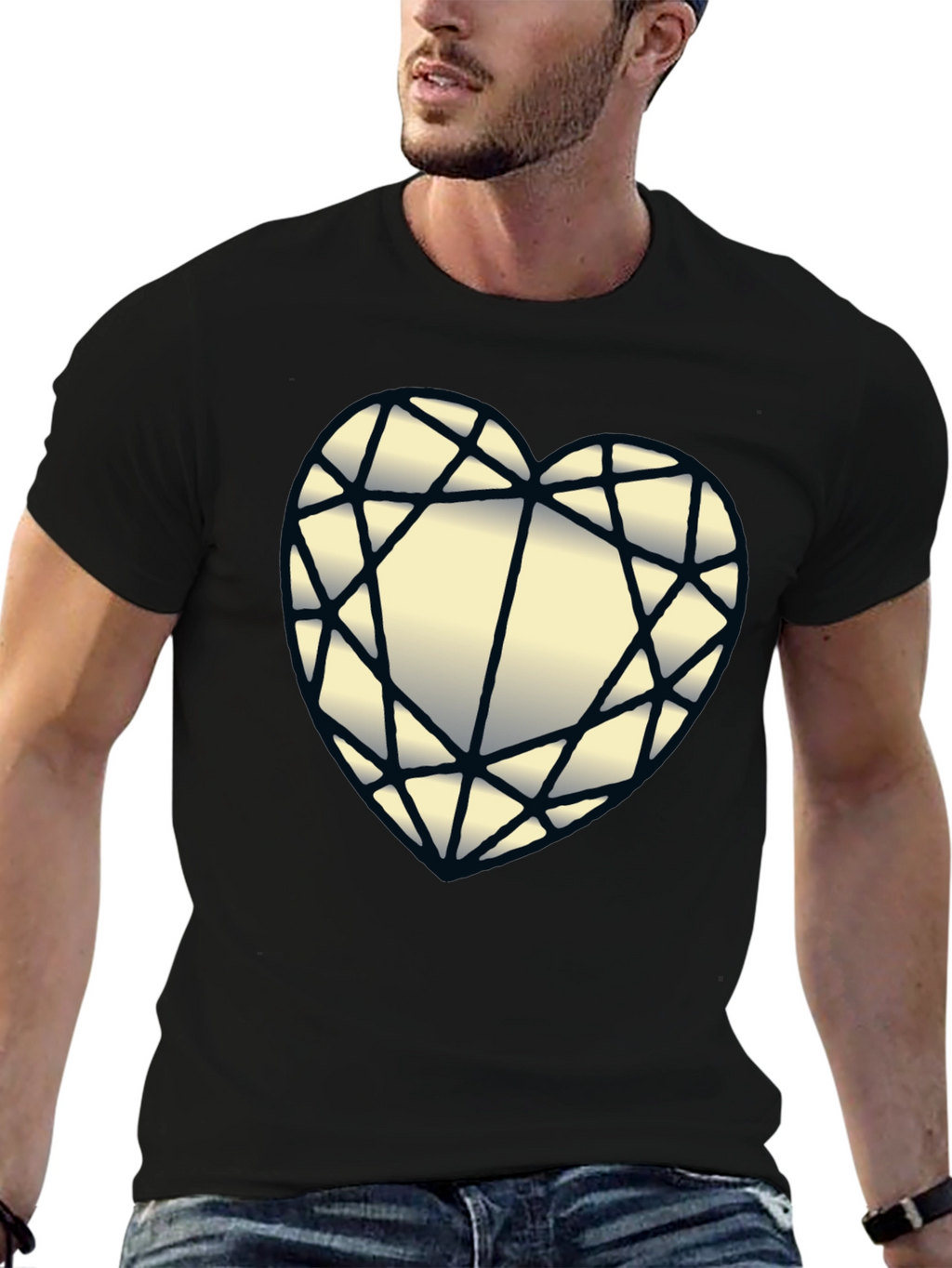 Diamond Heart Graphic Black T-Shirt