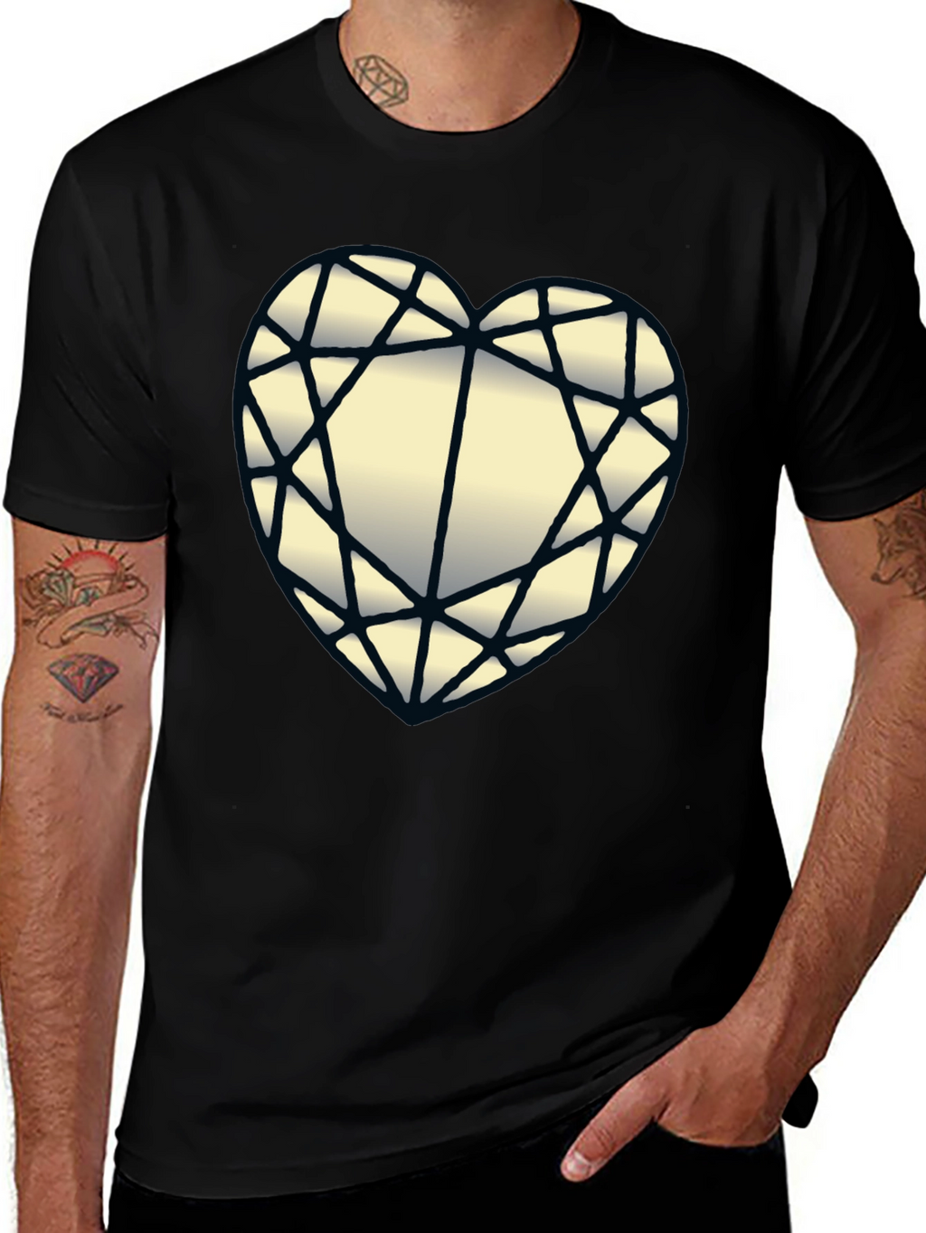 Diamond Heart Graphic Black T-Shirt