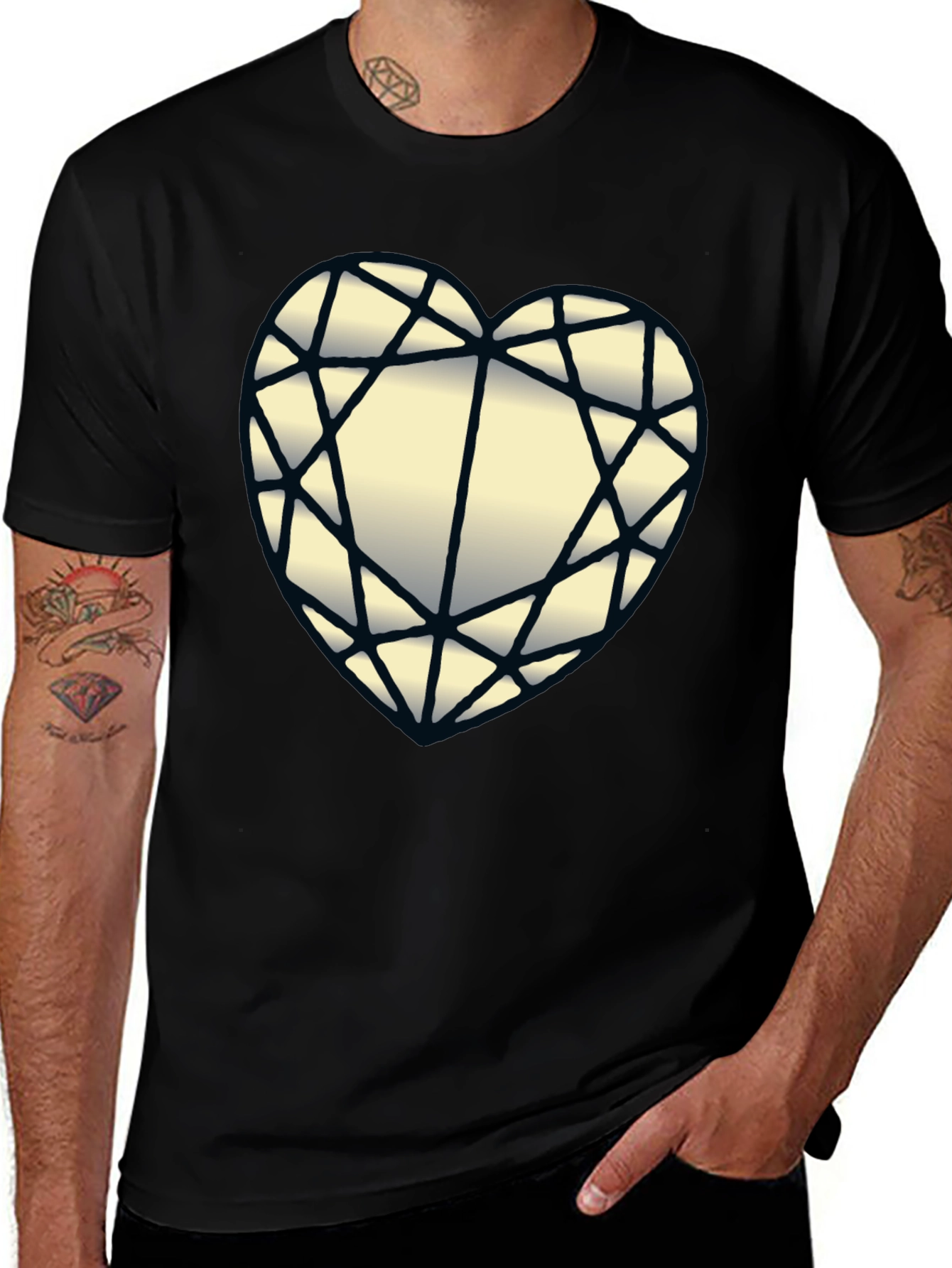 Diamond Heart Graphic Black T-Shirt
