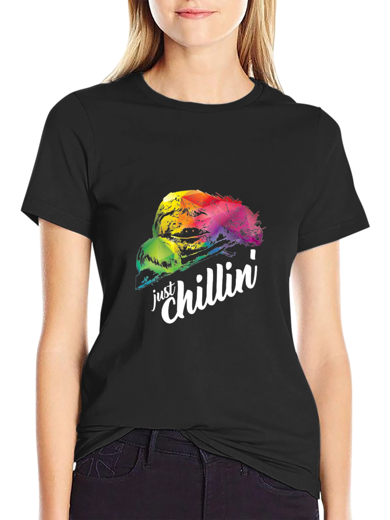 Just Chillin Sloth Graphic Tee - Black Cotton Comfort