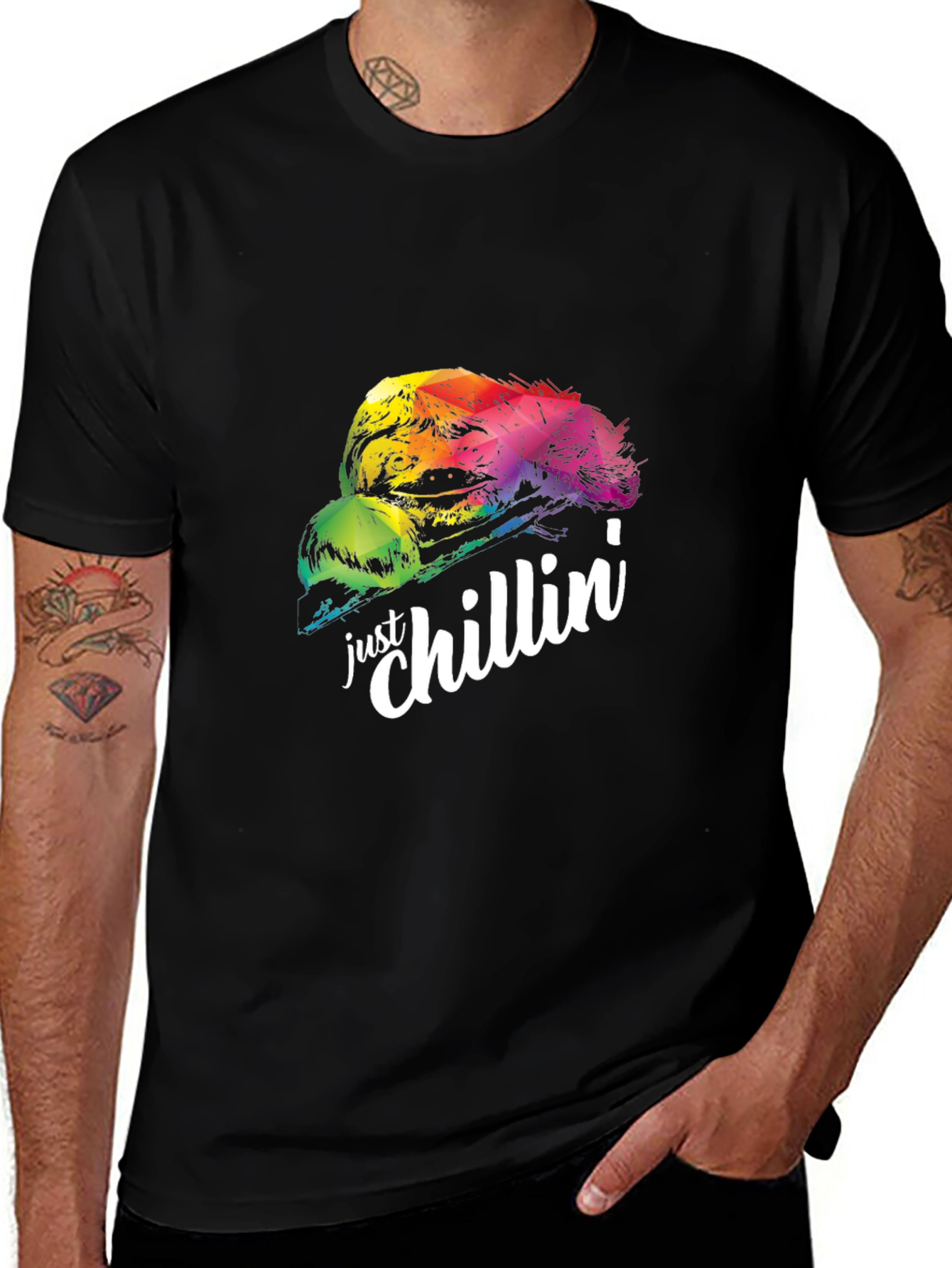 Just Chillin Sloth Graphic Tee - Black Cotton Comfort