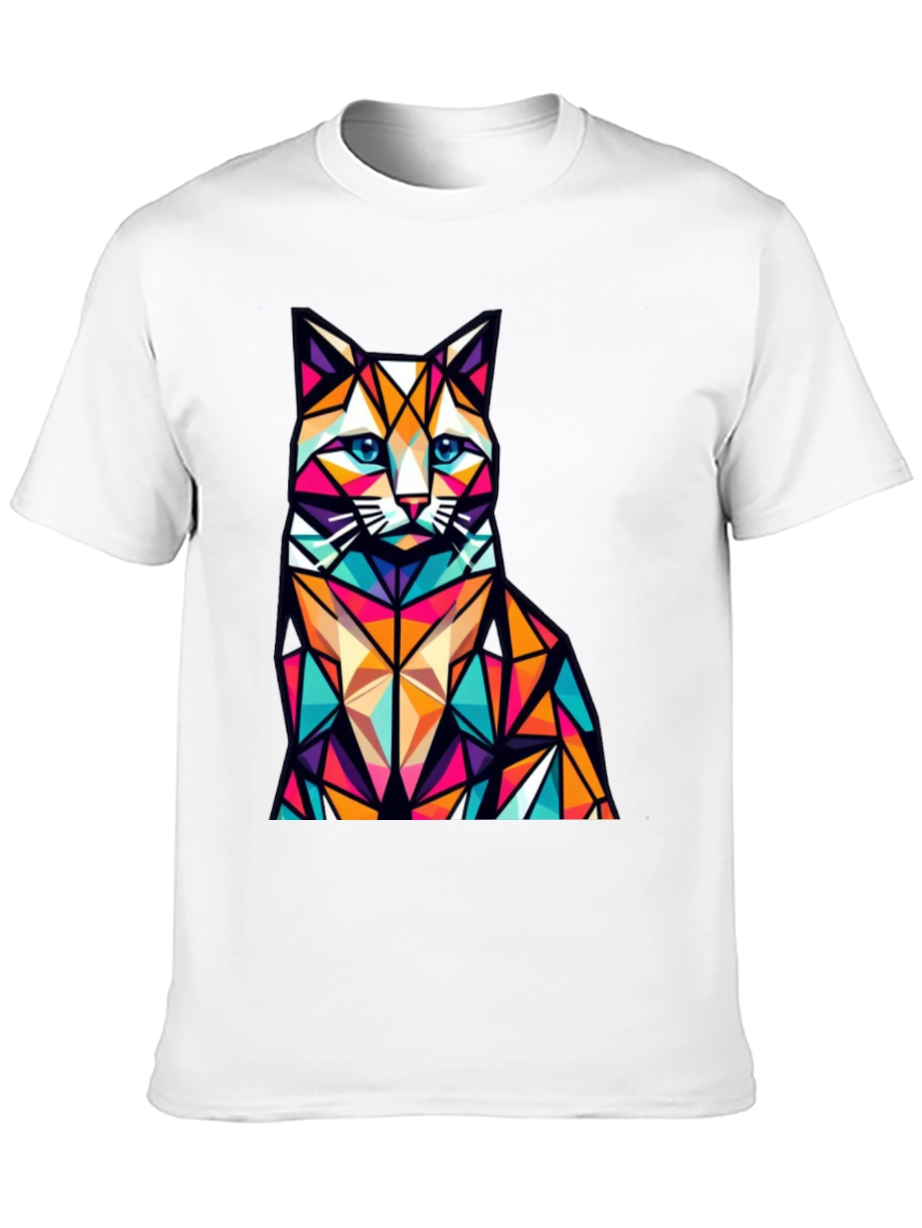 Geometric Cat Graphic Tee - Stylish Animal Print Shirt