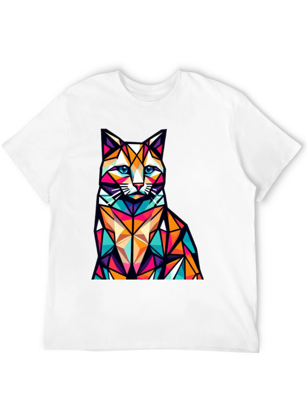 Geometric Cat Graphic Tee - Stylish Animal Print Shirt
