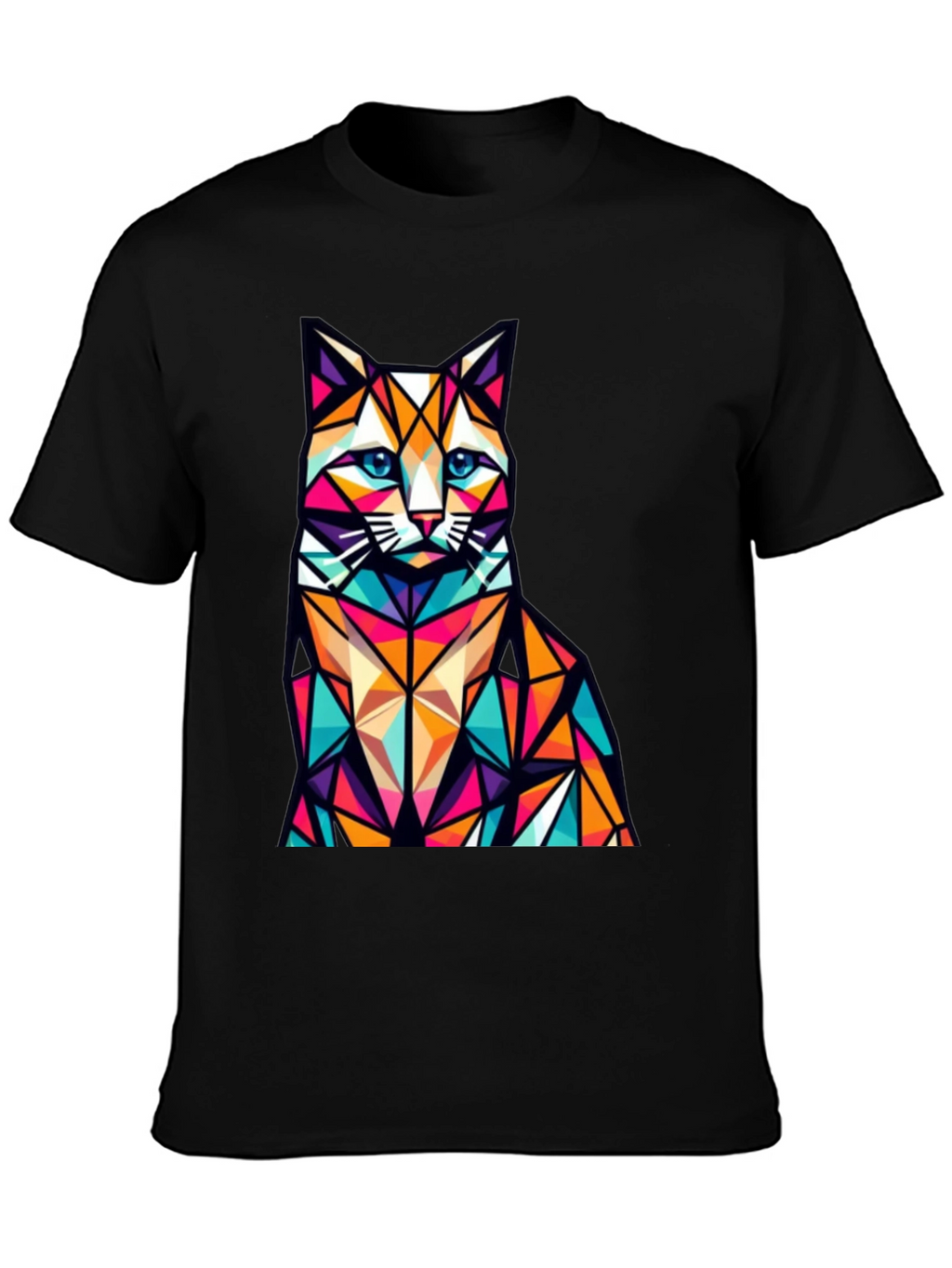 Geometric Cat Graphic Tee - Stylish Animal Print Shirt