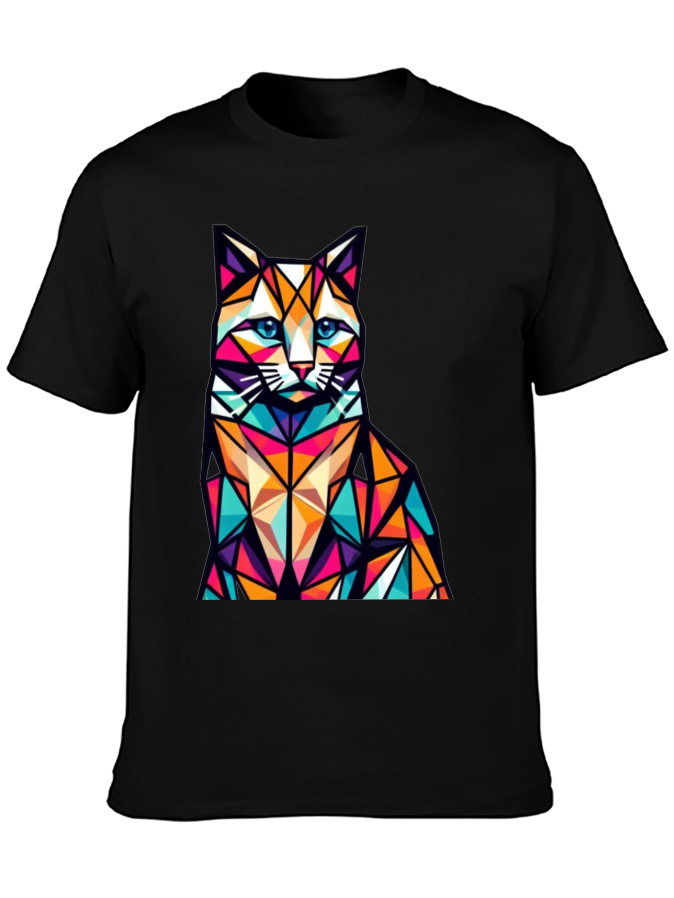Geometric Cat Graphic Tee - Stylish Animal Print Shirt