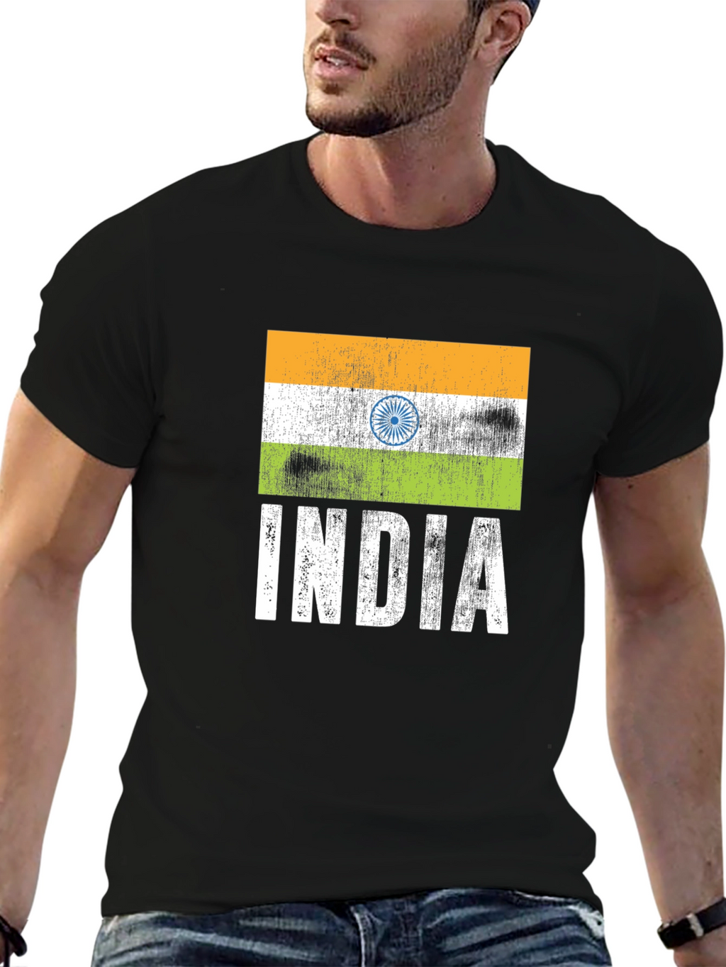 India Flag Graphic Tee - Black Cotton T-Shirt