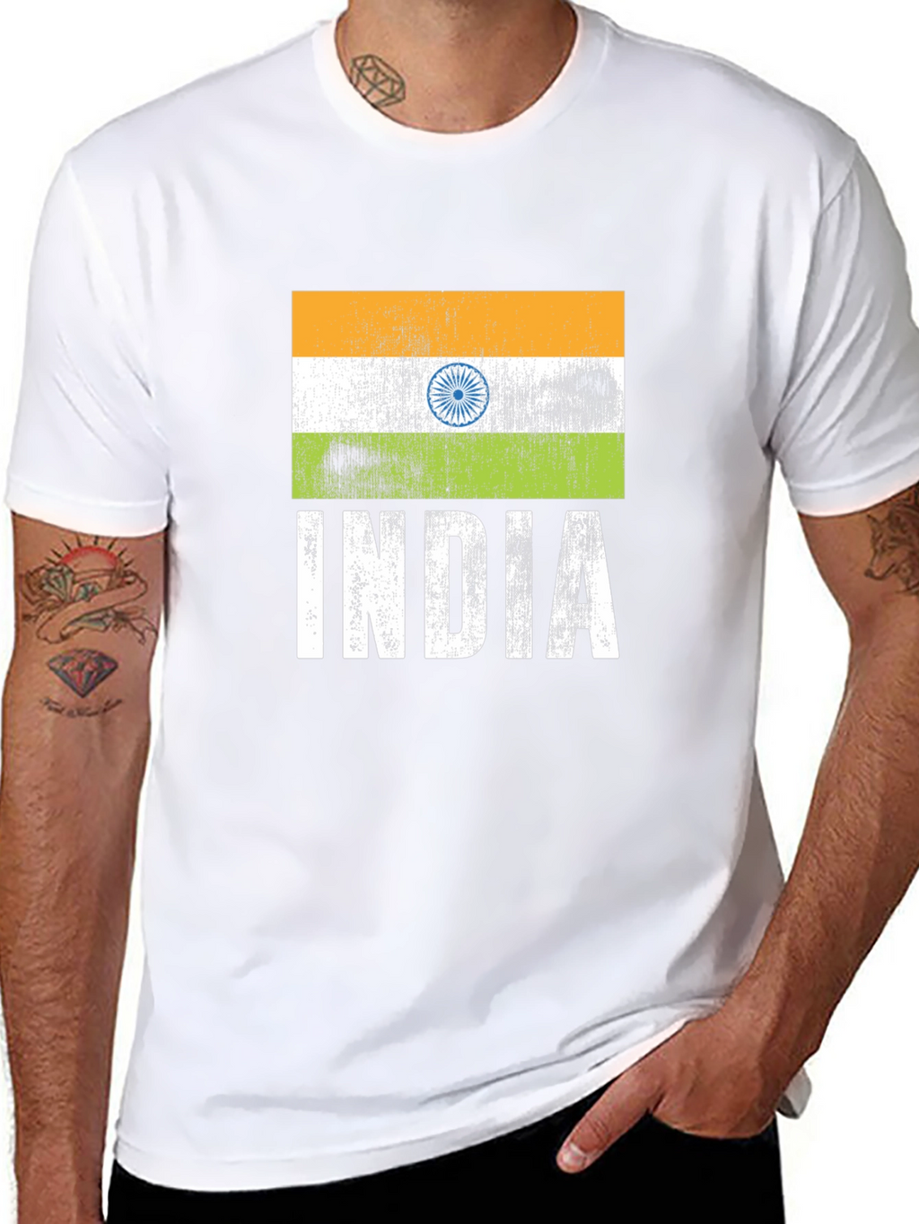 India Flag Graphic Tee - Black Cotton T-Shirt