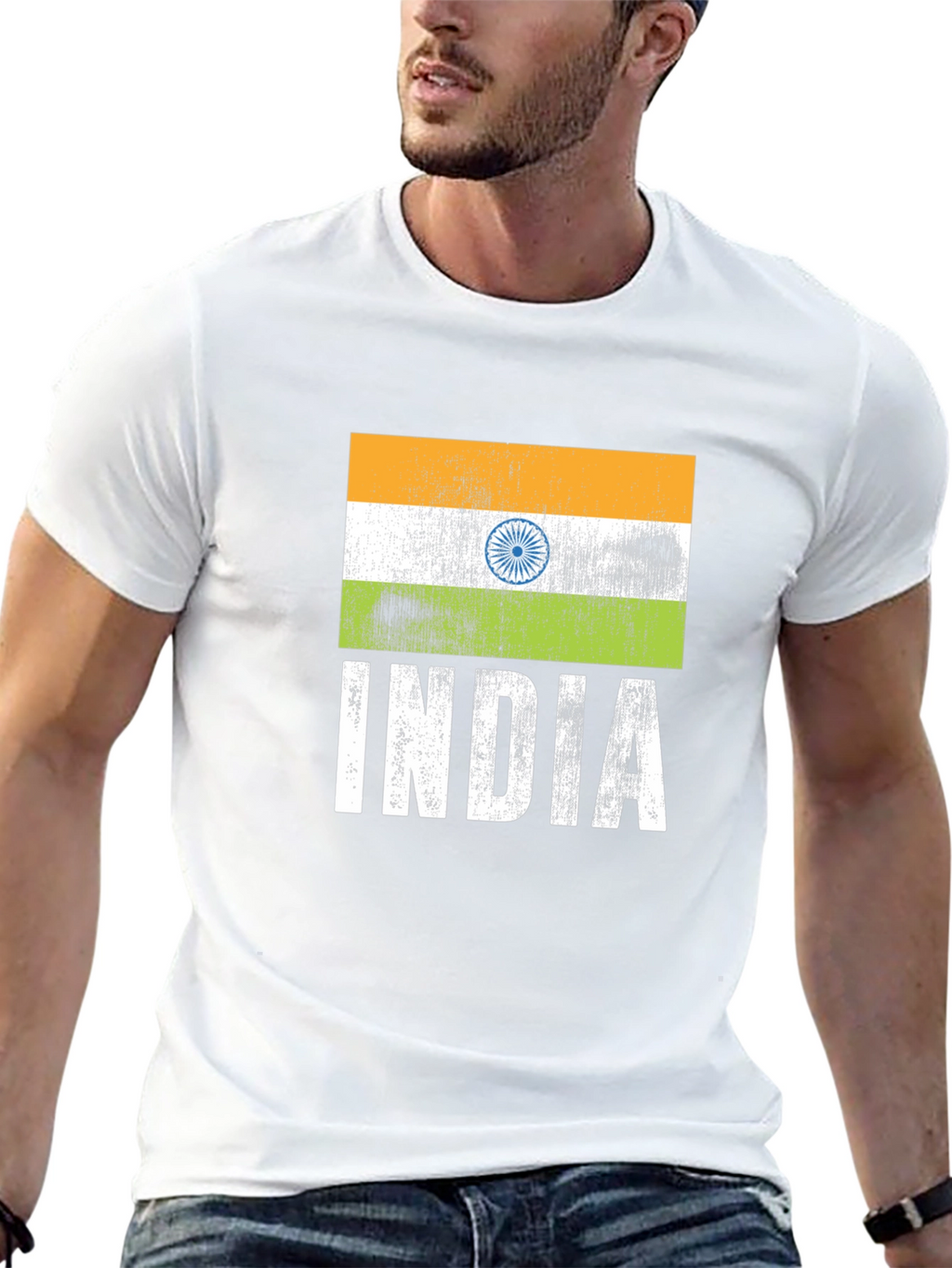 India Flag Graphic Tee - Black Cotton T-Shirt