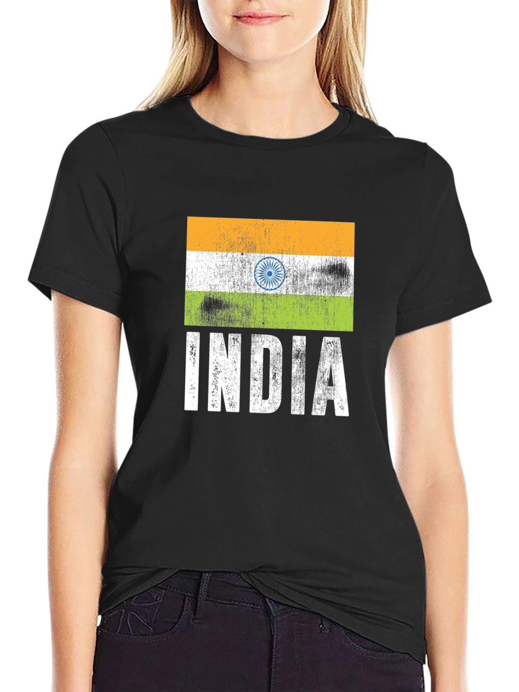 India Flag Graphic Tee - Black Cotton T-Shirt