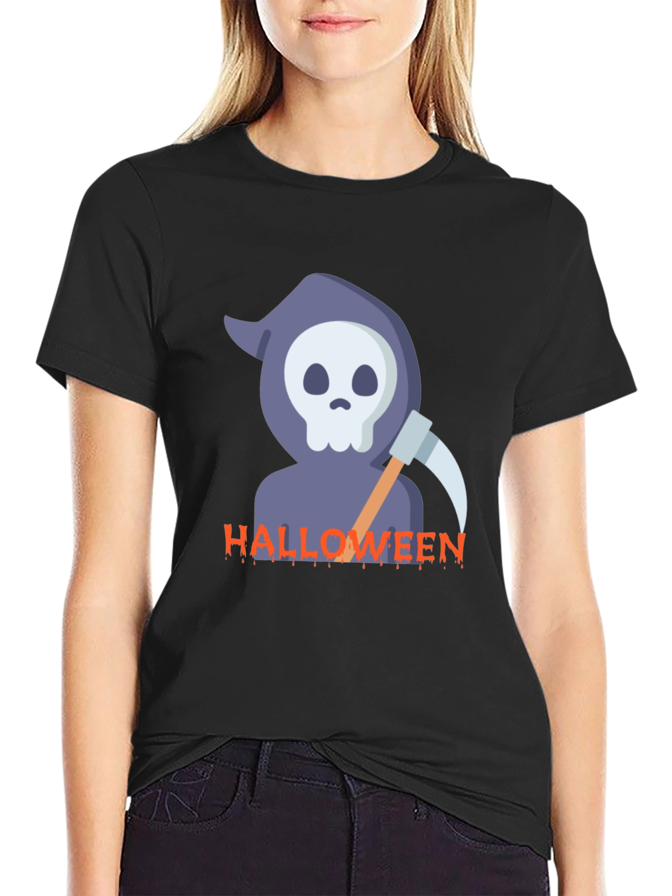 Halloween Reaper Graphic Black T-Shirt