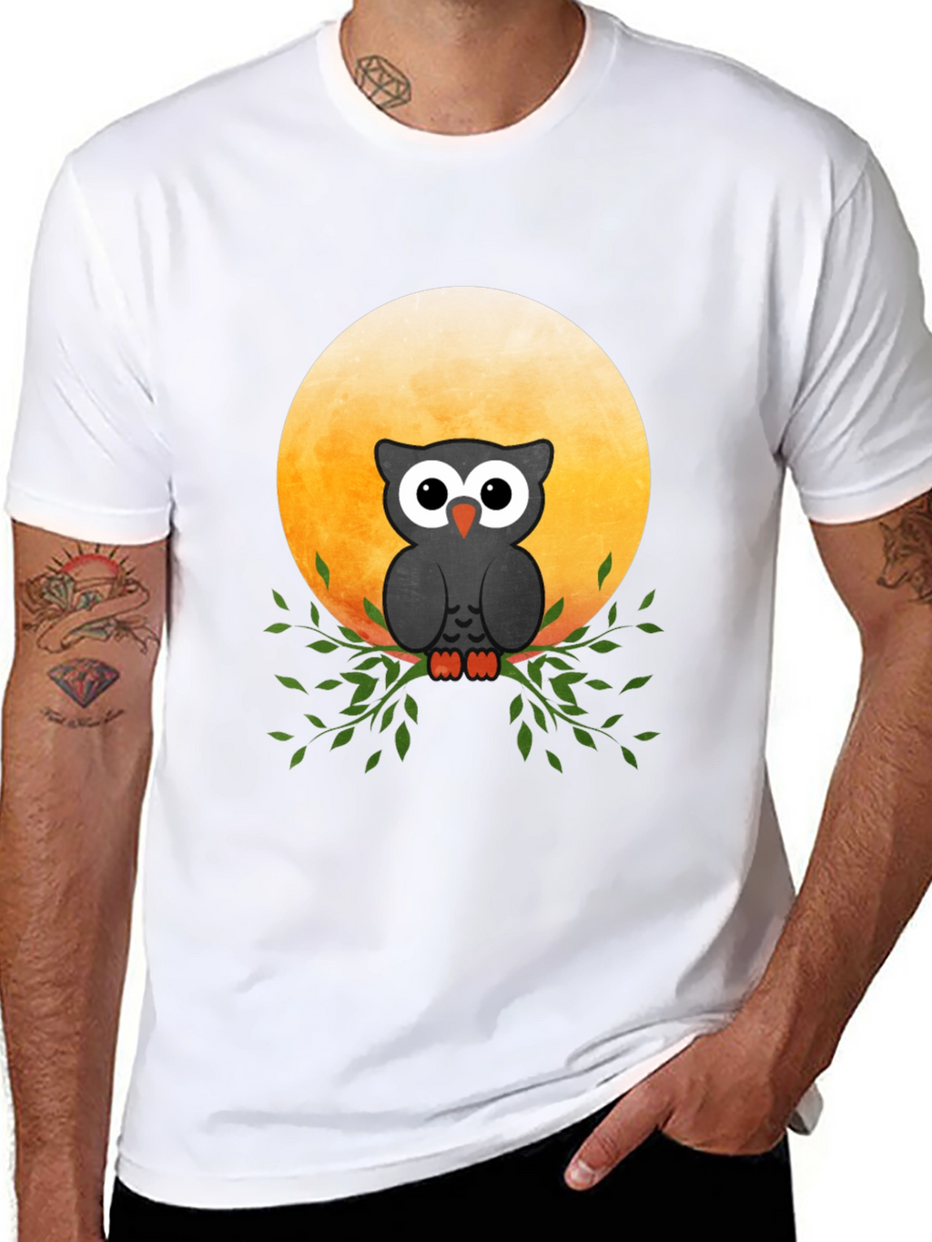 Owl on the Moon Graphic Tee - Black