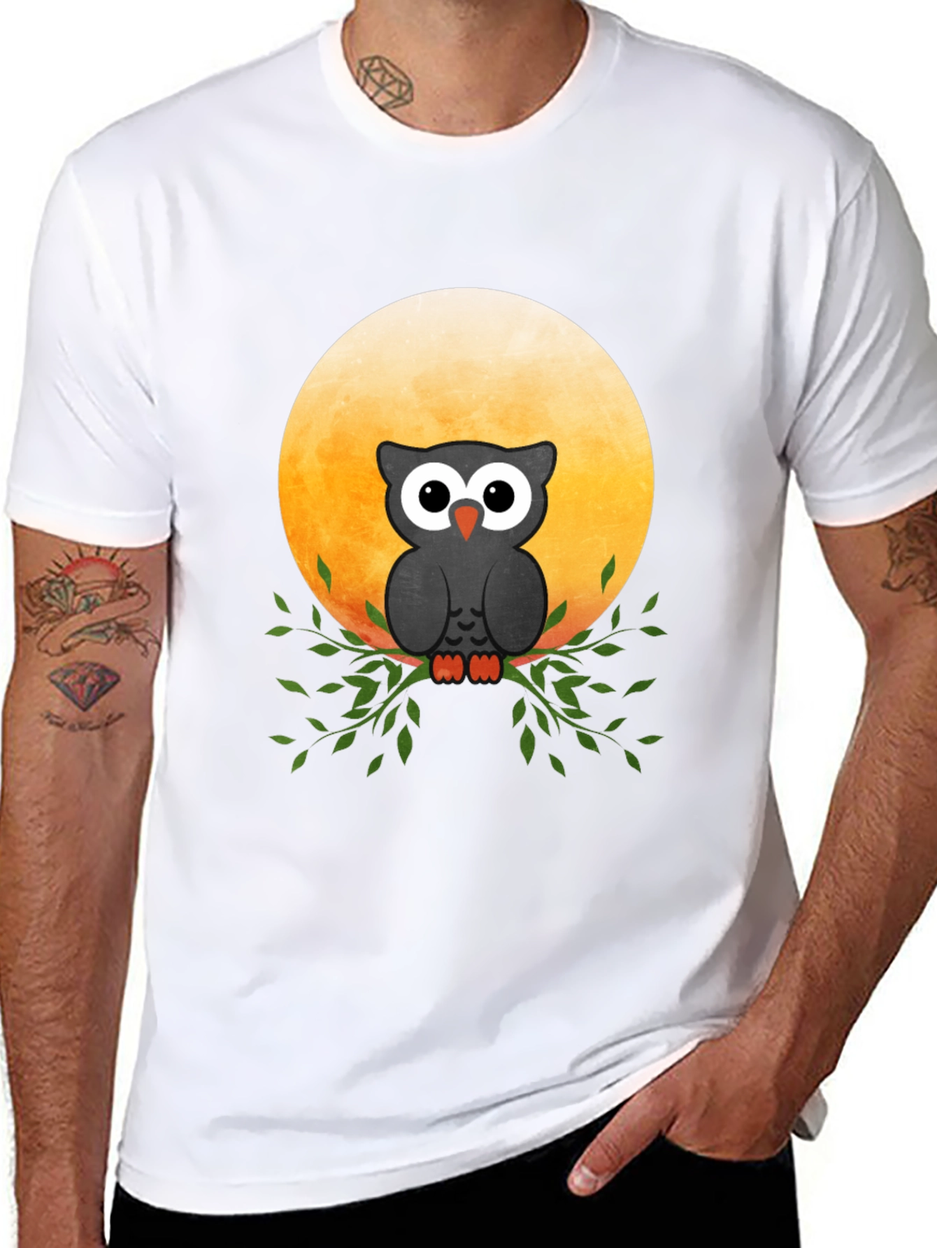 Owl on the Moon Graphic Tee - Black