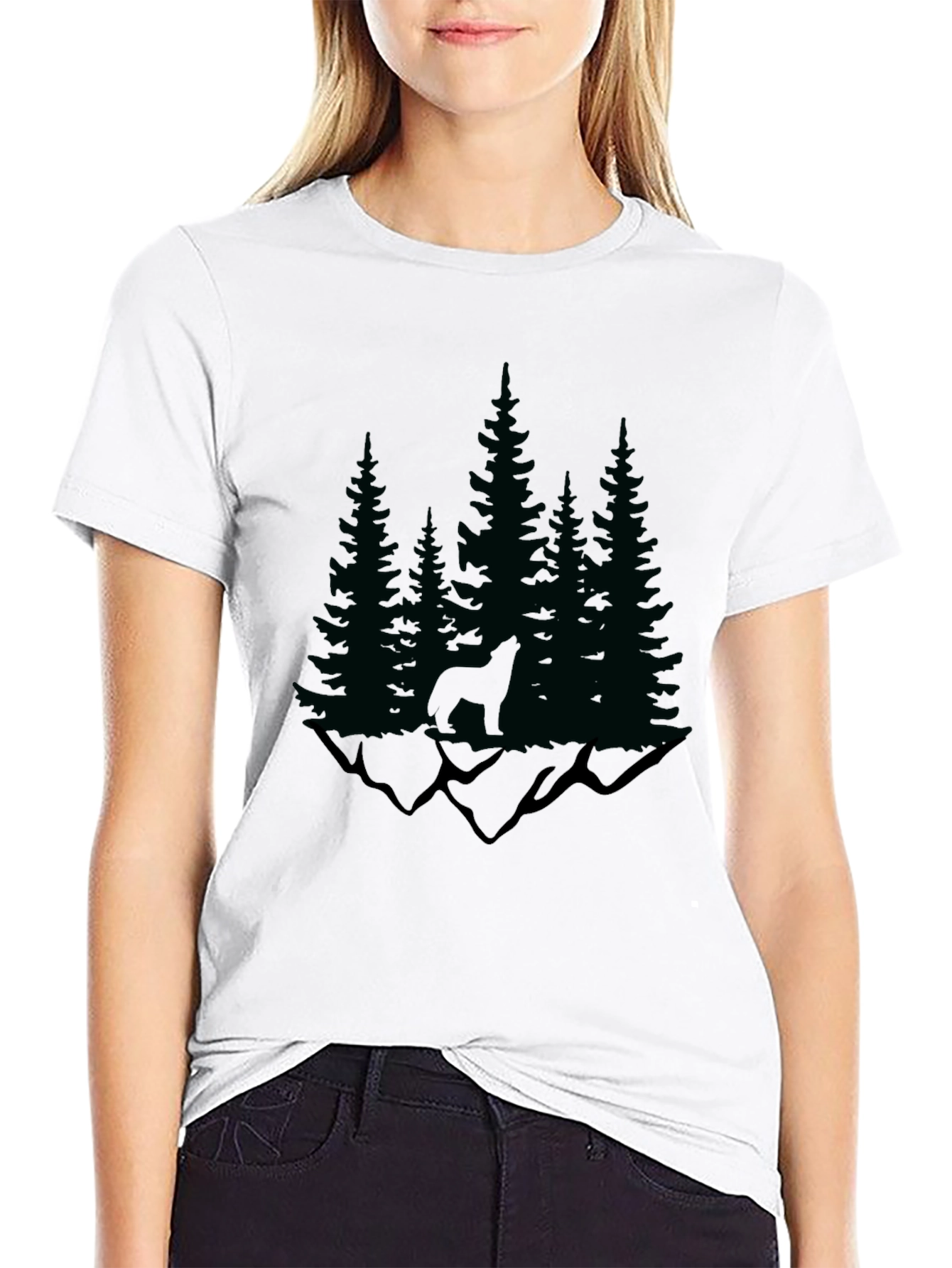 Nature Wolf Graphic Tee - Black Cotton Blend T-Shirt