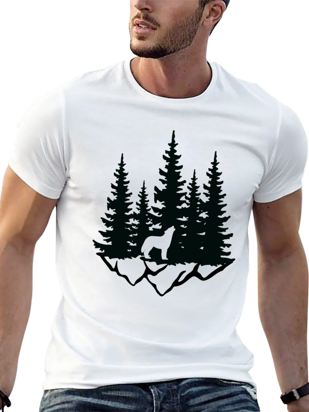 Nature Wolf Graphic Tee - Black Cotton Blend T-Shirt