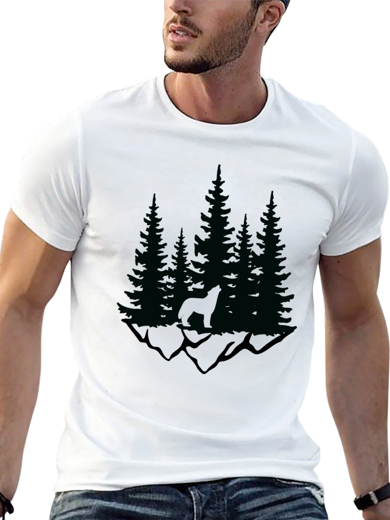 Nature Wolf Graphic Tee - Black Cotton Blend T-Shirt