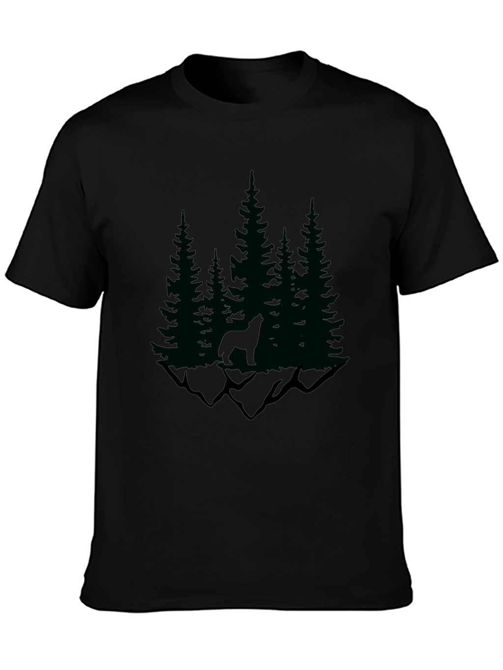 Nature Wolf Graphic Tee - Black Cotton Blend T-Shirt
