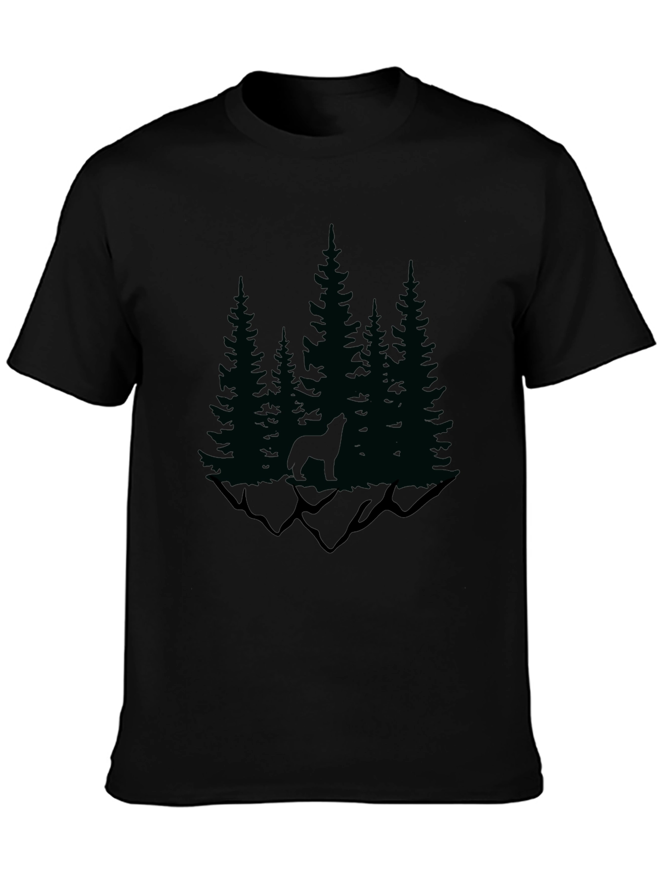 Nature Wolf Graphic Tee - Black Cotton Blend T-Shirt