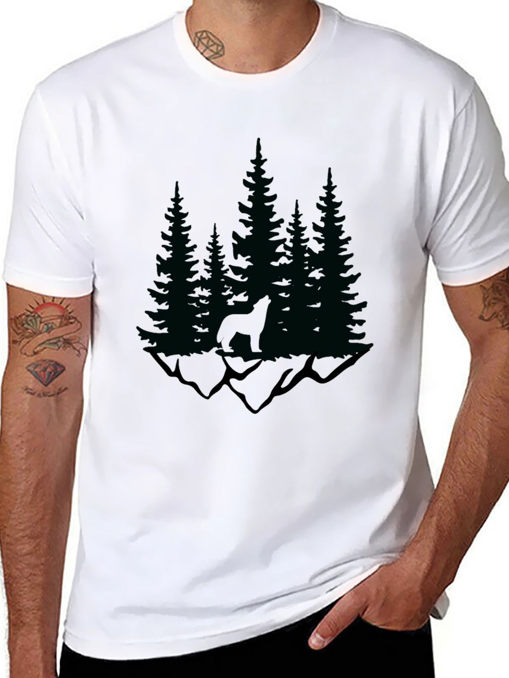Nature Wolf Graphic Tee - Black Cotton Blend T-Shirt