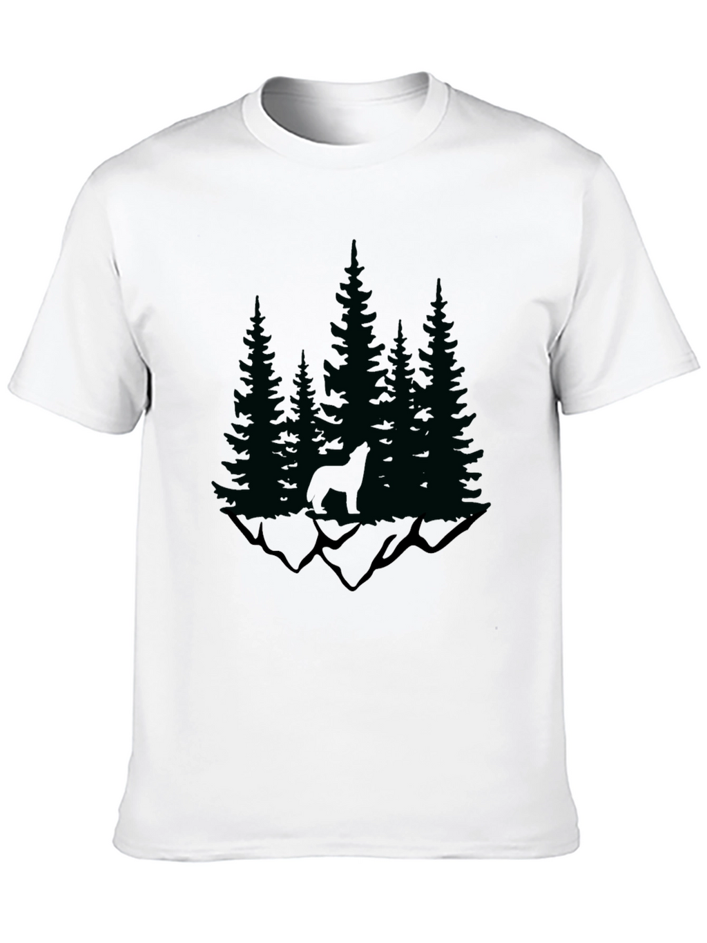 Nature Wolf Graphic Tee - Black Cotton Blend T-Shirt