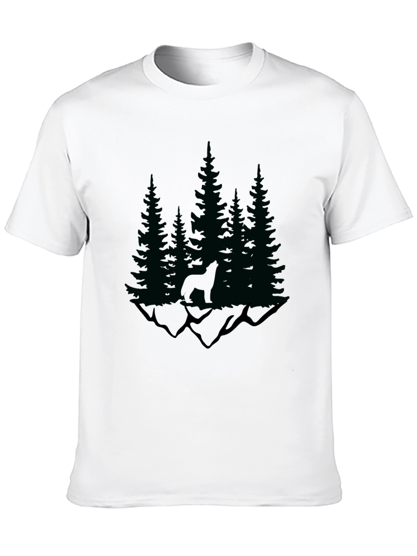 Nature Wolf Graphic Tee - Black Cotton Blend T-Shirt