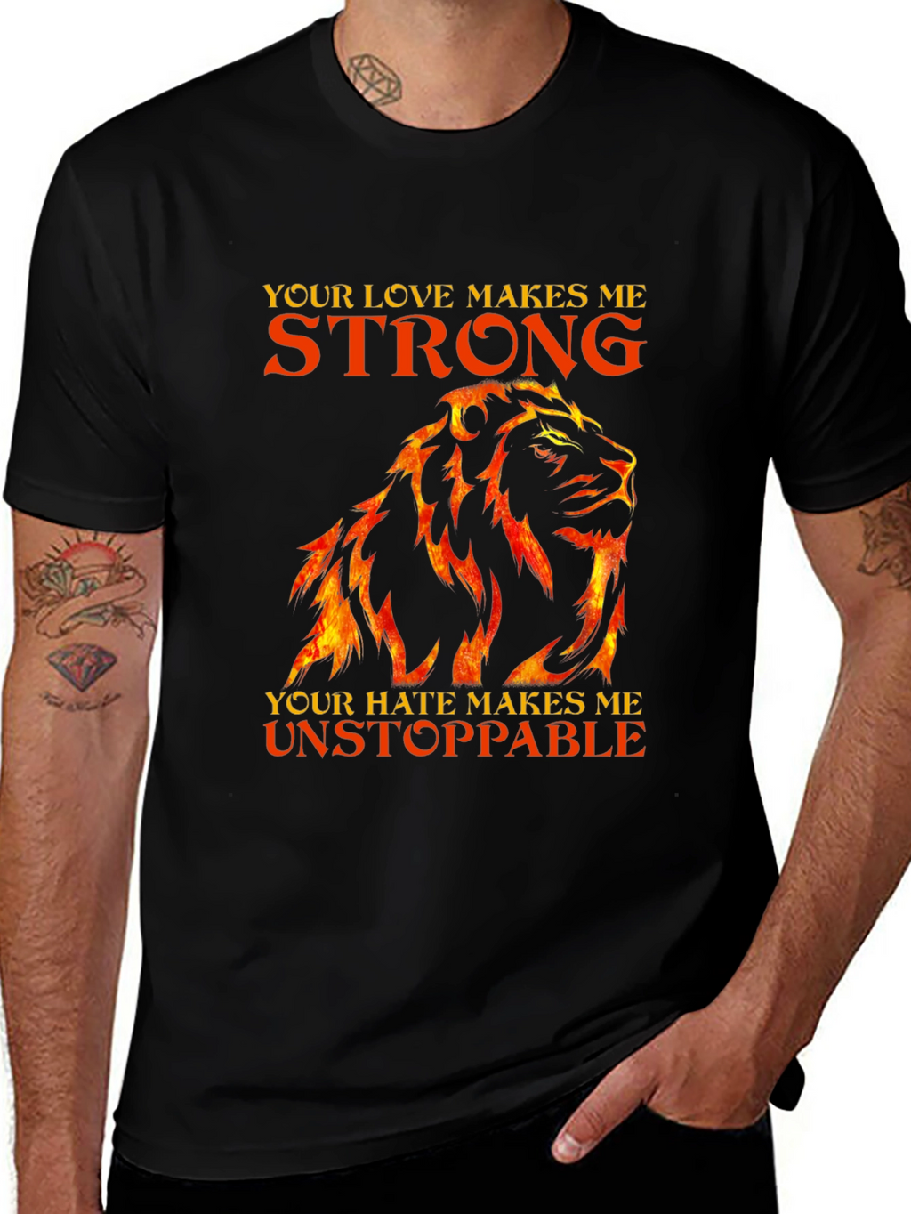 Lion Love Hate Graphic T-Shirt - Strong Unstoppable