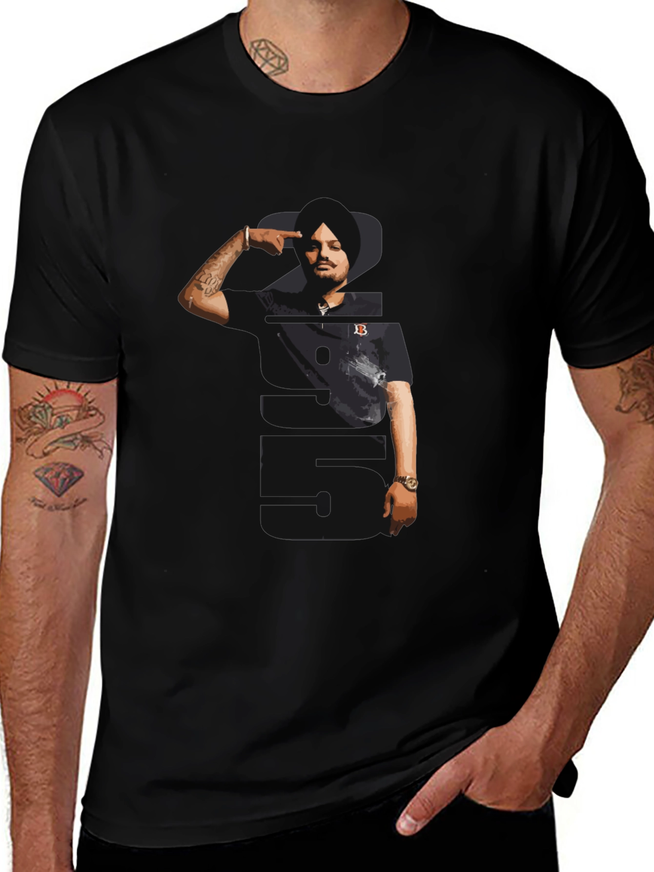 Sidhu Moose Wala Tribute Graphic Tee - Black