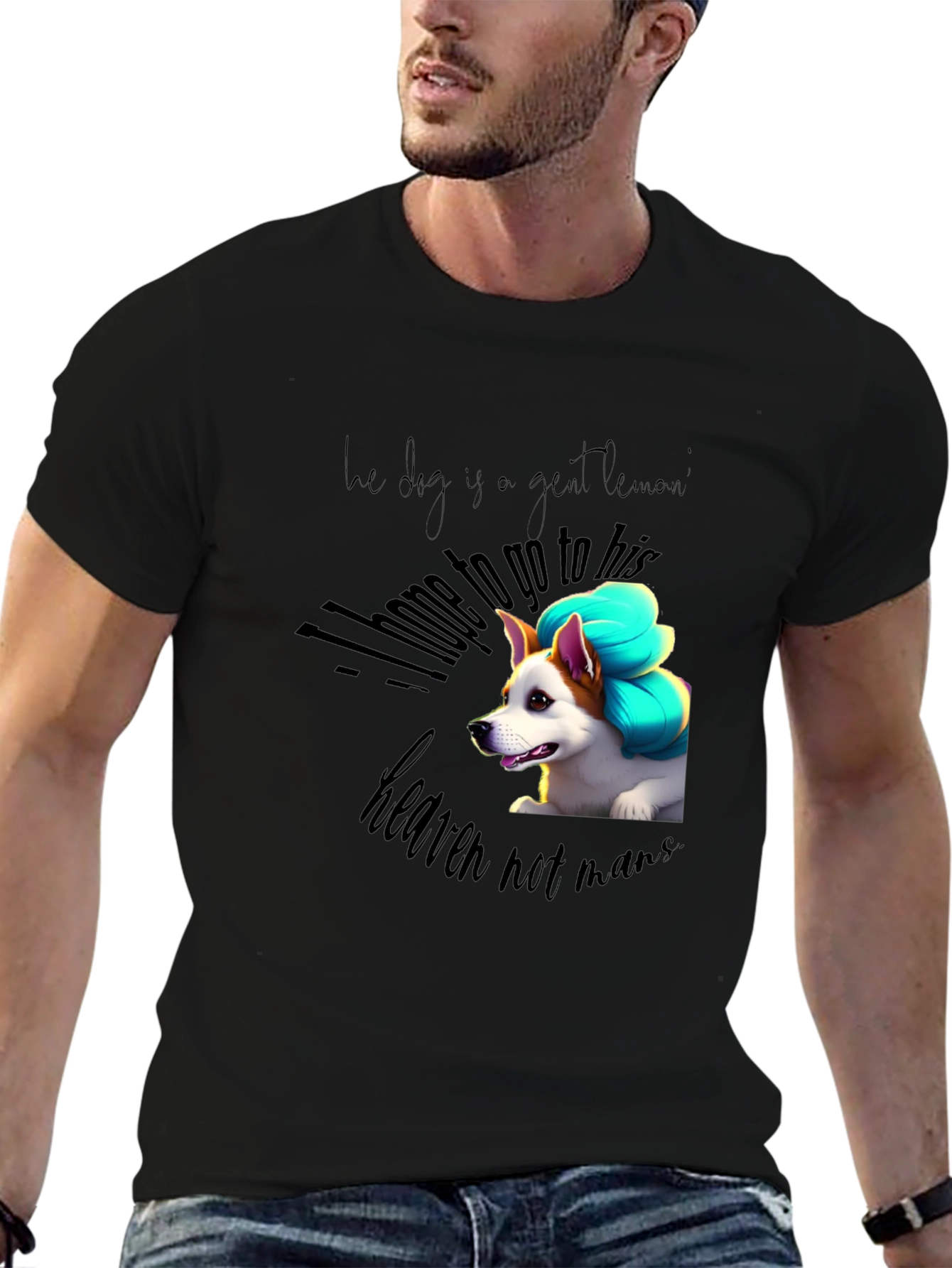 Dog Lover Tee: Heaven Not Man Graphic Print