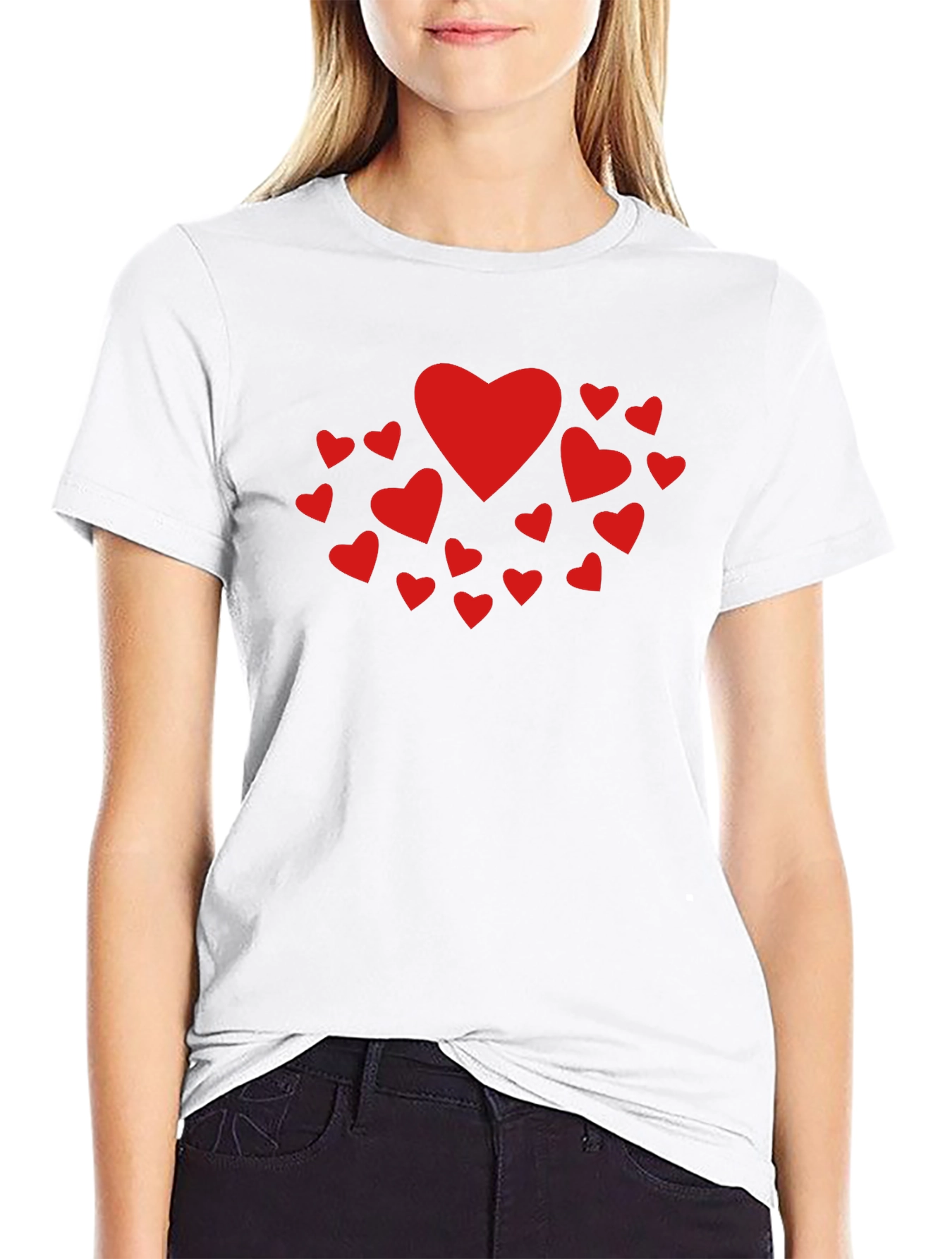 Heart Print Crew Neck T-Shirt