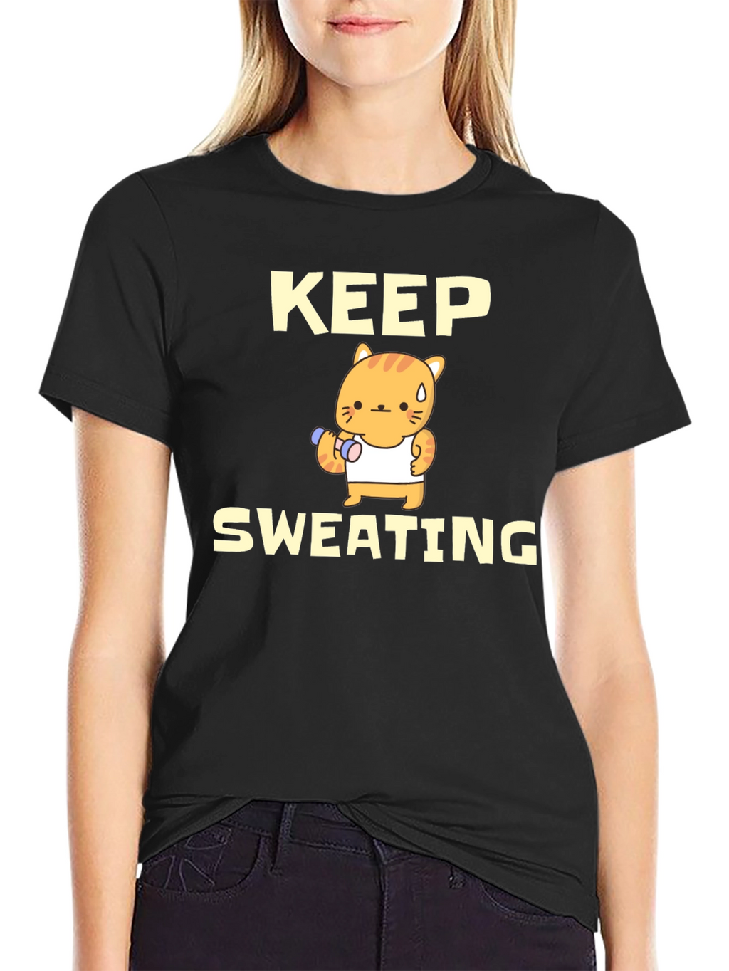 Keep Sweating Funny Cat Workout T-Shirt