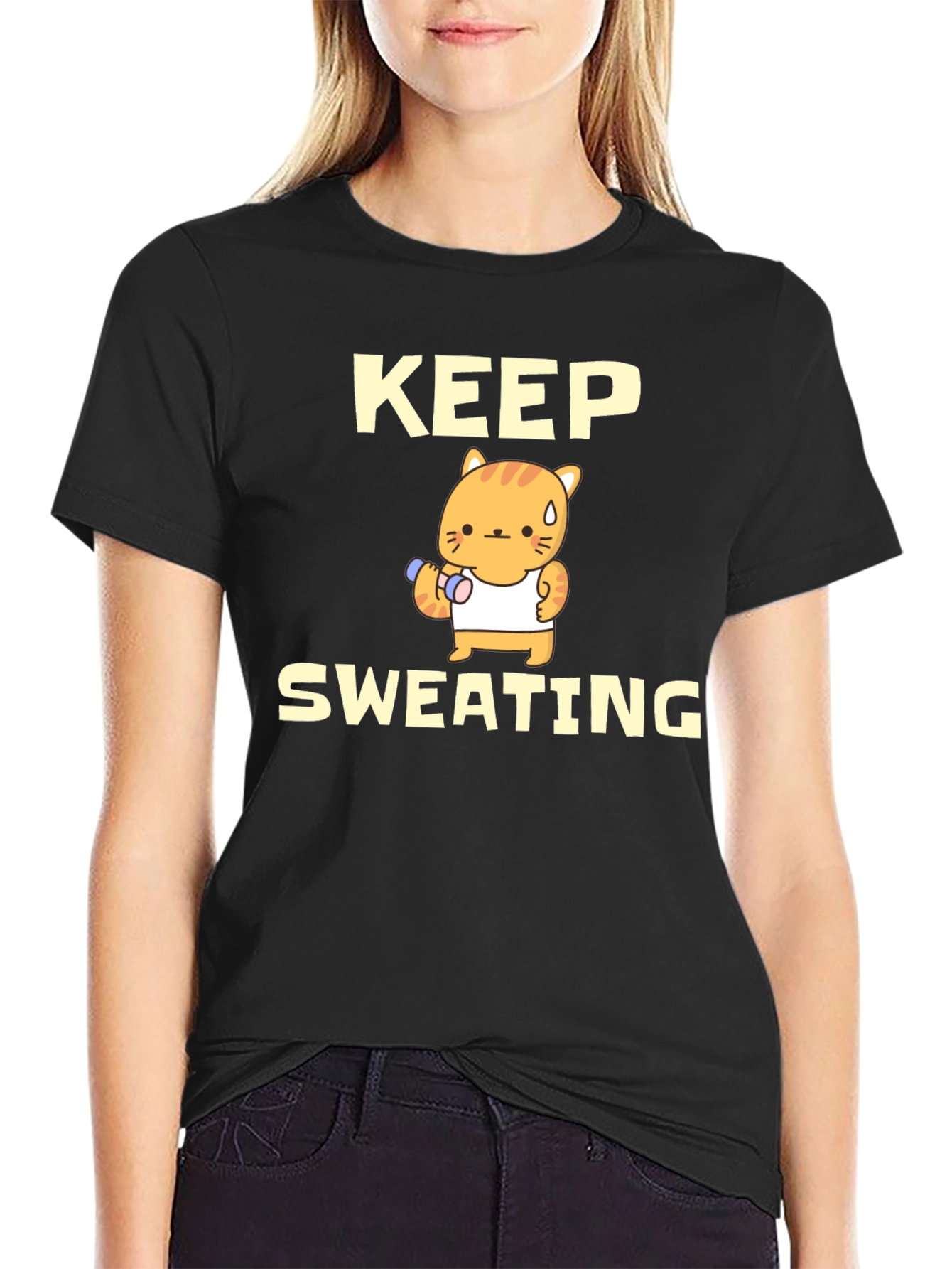 Keep Sweating Funny Cat Workout T-Shirt