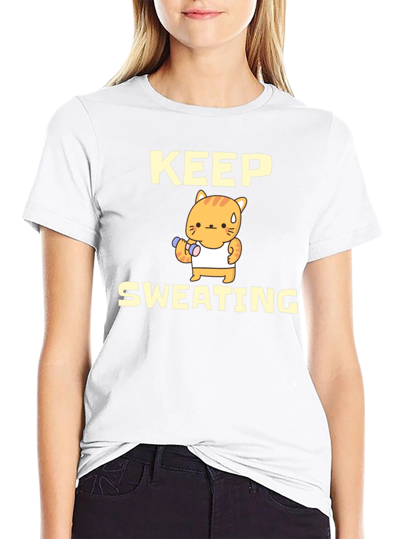 Keep Sweating Funny Cat Workout T-Shirt