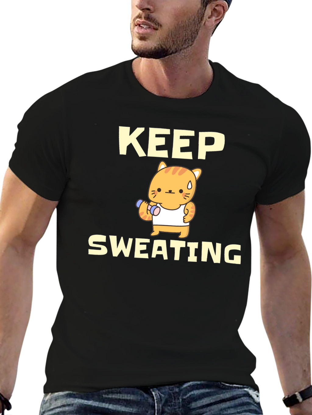 Keep Sweating Funny Cat Workout T-Shirt
