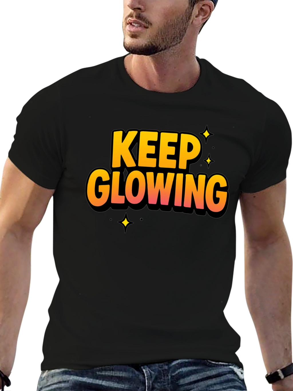 Keep Glowing Black Graphic T-Shirt