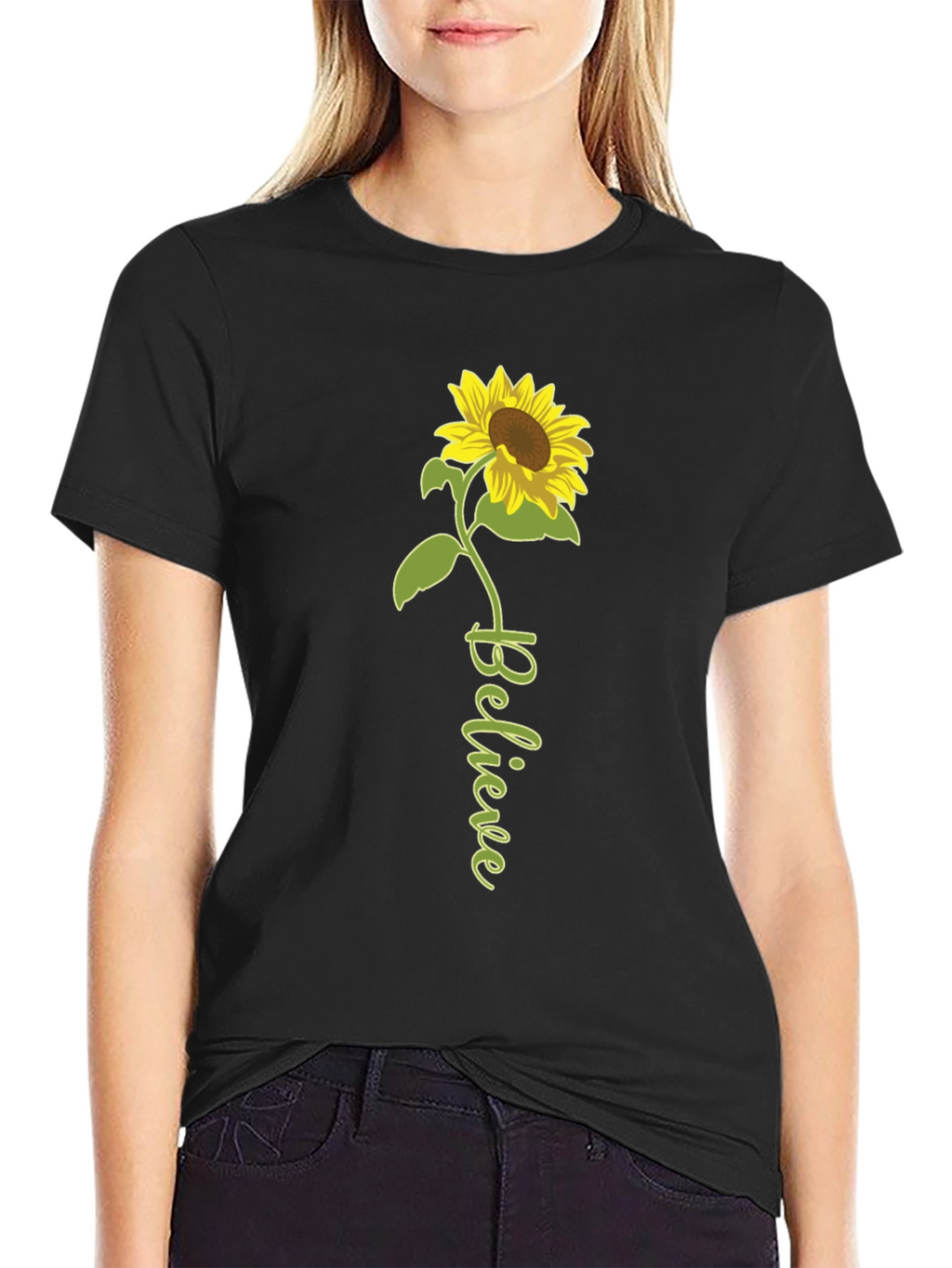Believe Sunflower Graphic Tee - Black