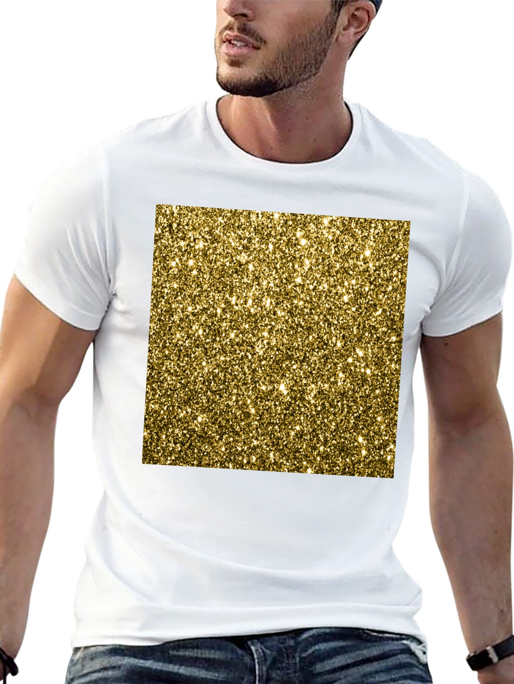 Gold Glitter Print Black T-Shirt