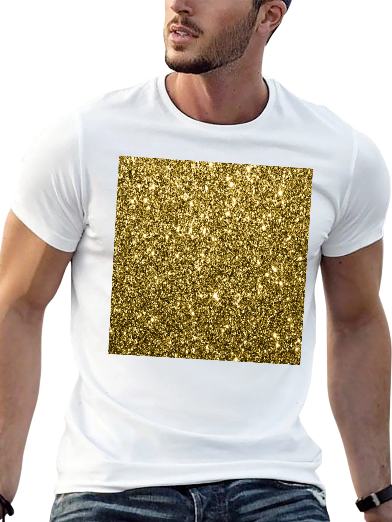 Gold Glitter Print Black T-Shirt