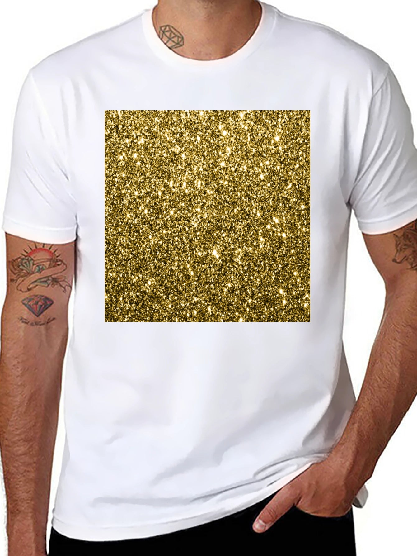 Gold Glitter Print Black T-Shirt
