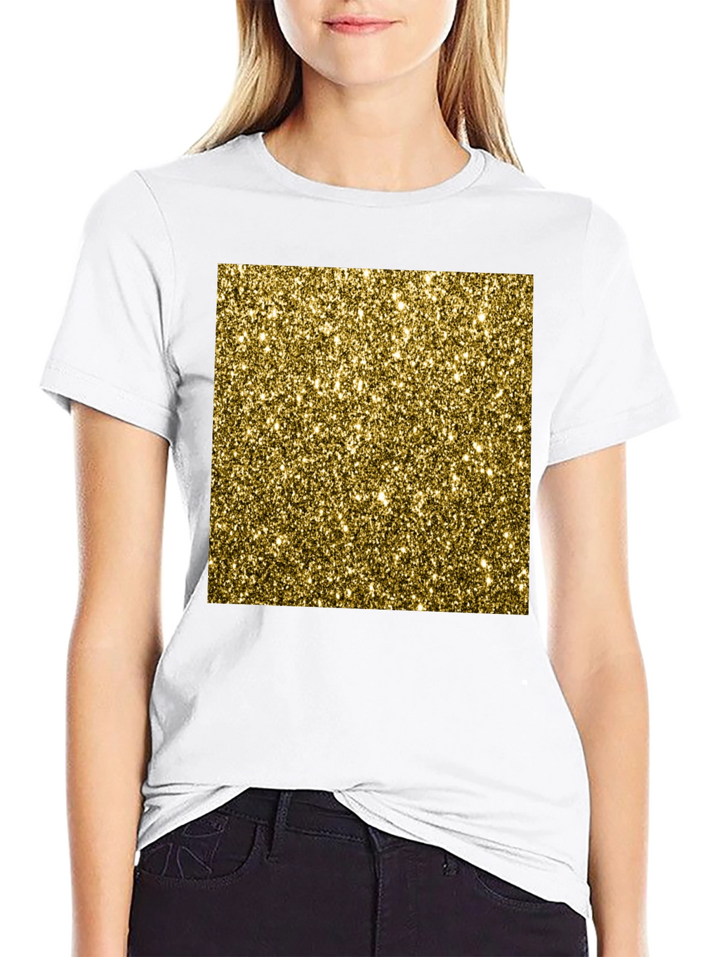Gold Glitter Print Black T-Shirt