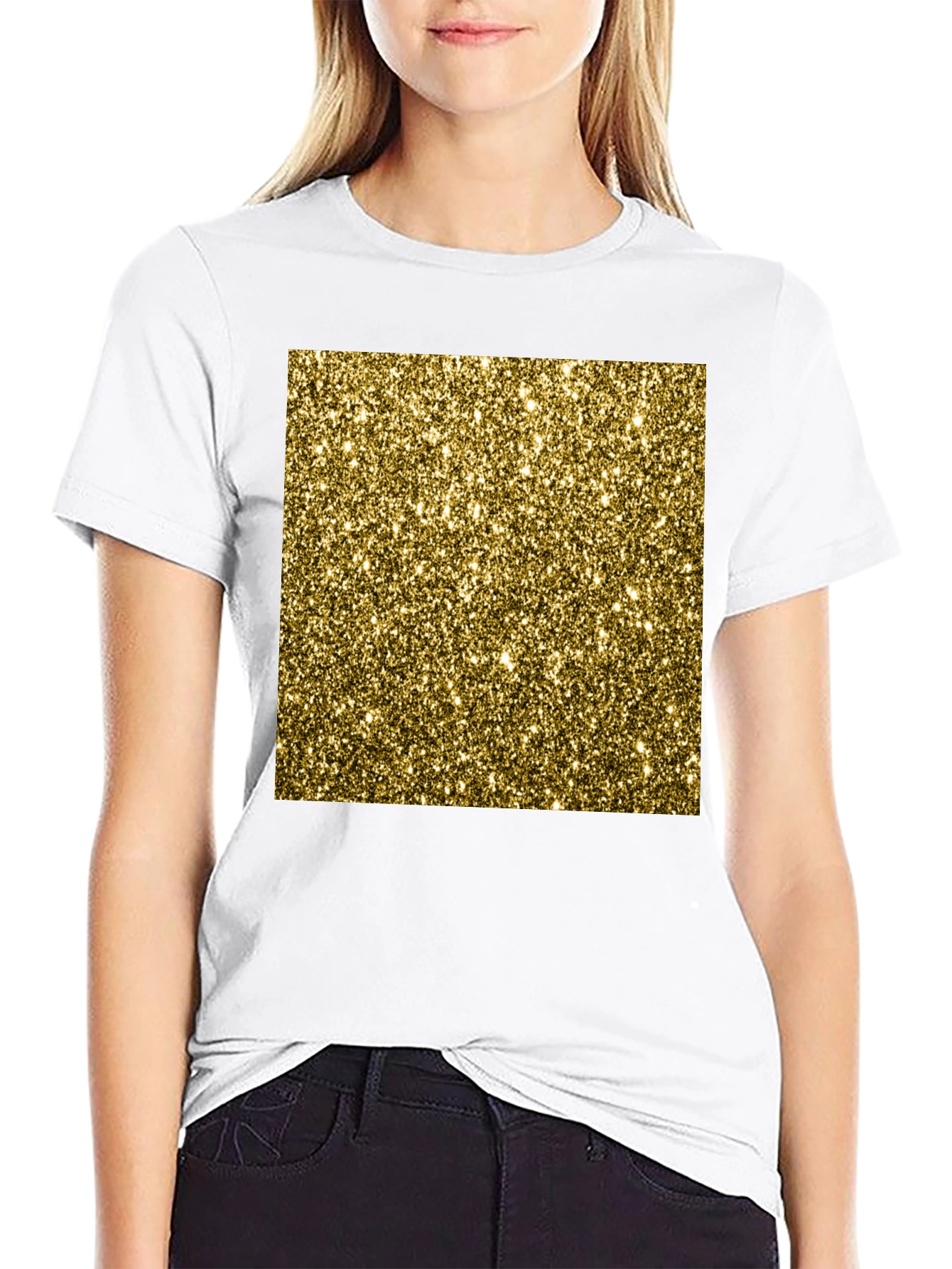 Gold Glitter Print Black T-Shirt
