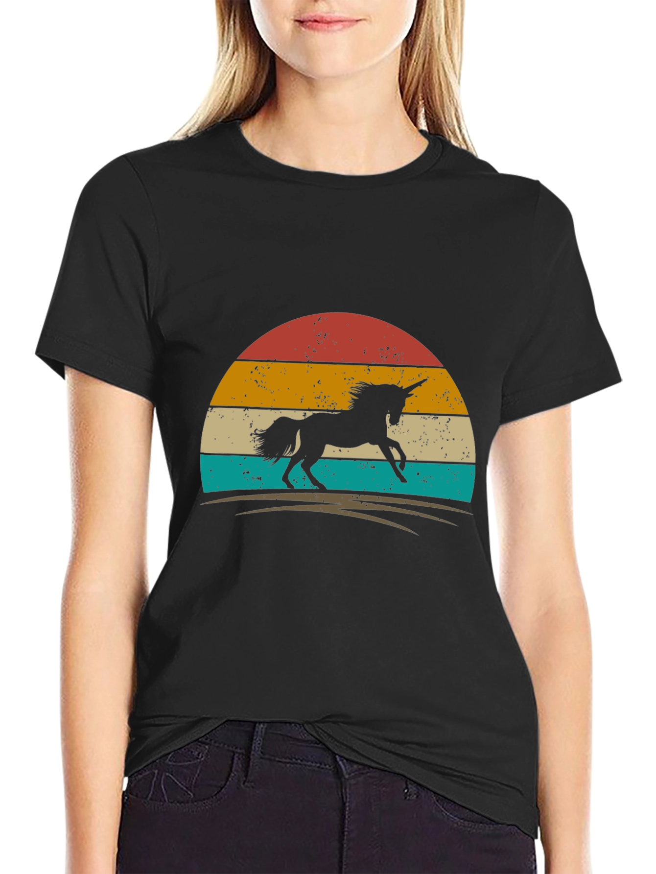 Retro Unicorn Graphic Tee - Black Cotton T-Shirt