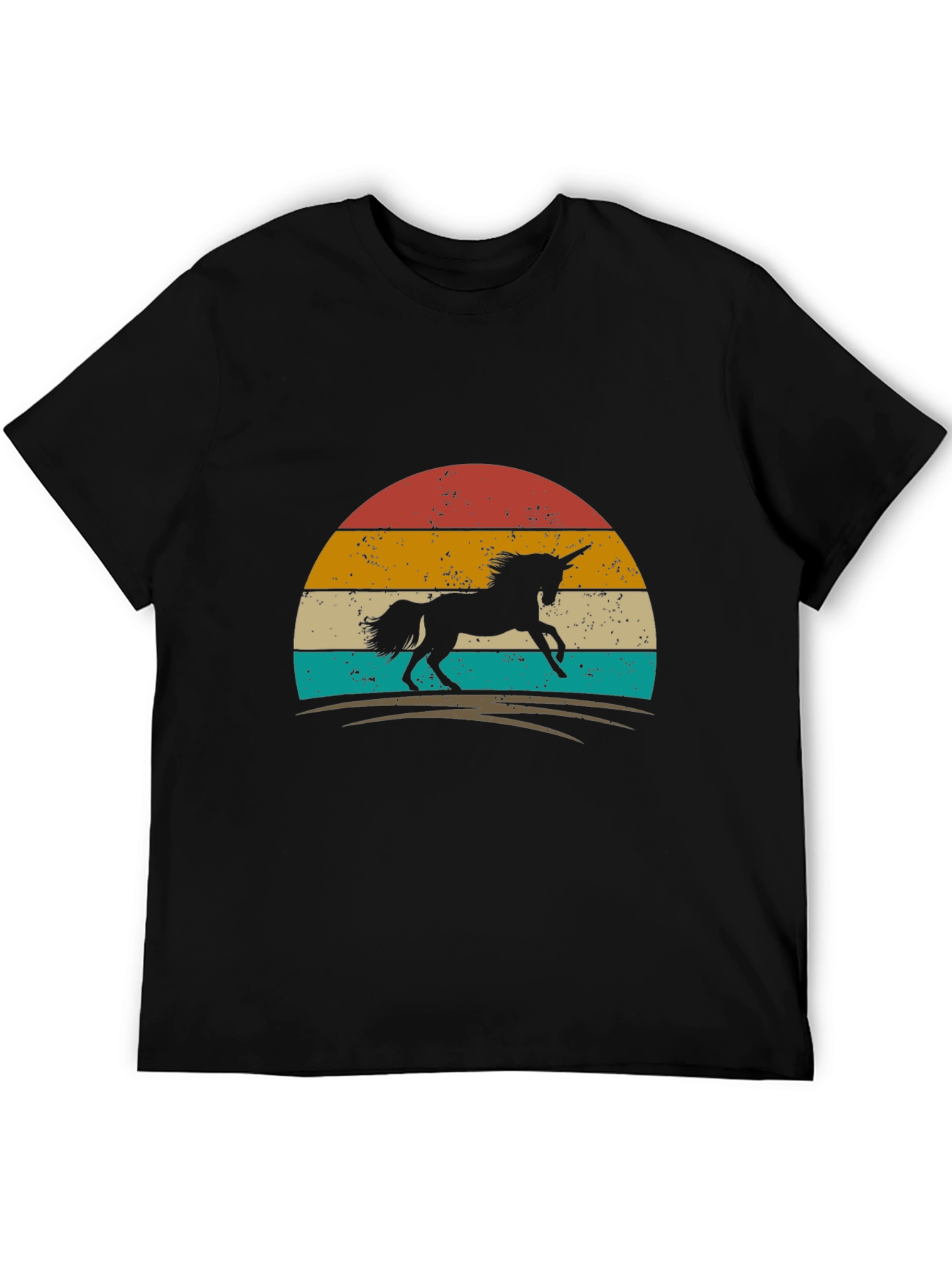 Retro Unicorn Graphic Tee - Black Cotton T-Shirt