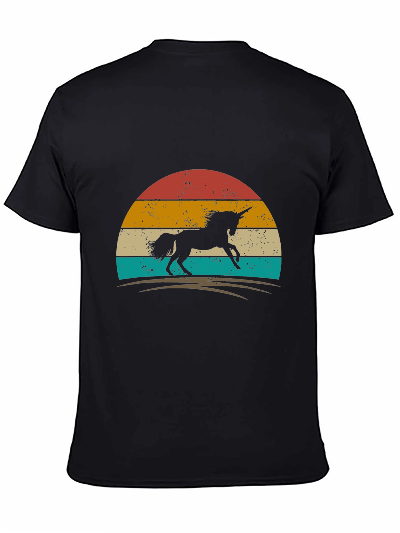Retro Unicorn Graphic Tee - Black Cotton T-Shirt