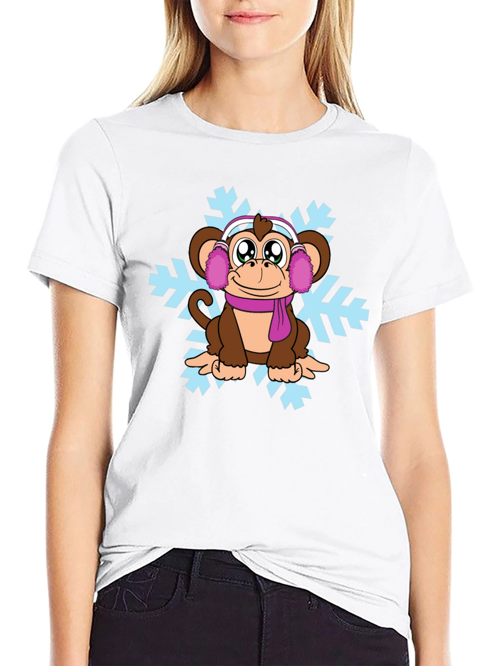 Winter Monkey T-Shirt - Cute Cartoon Design