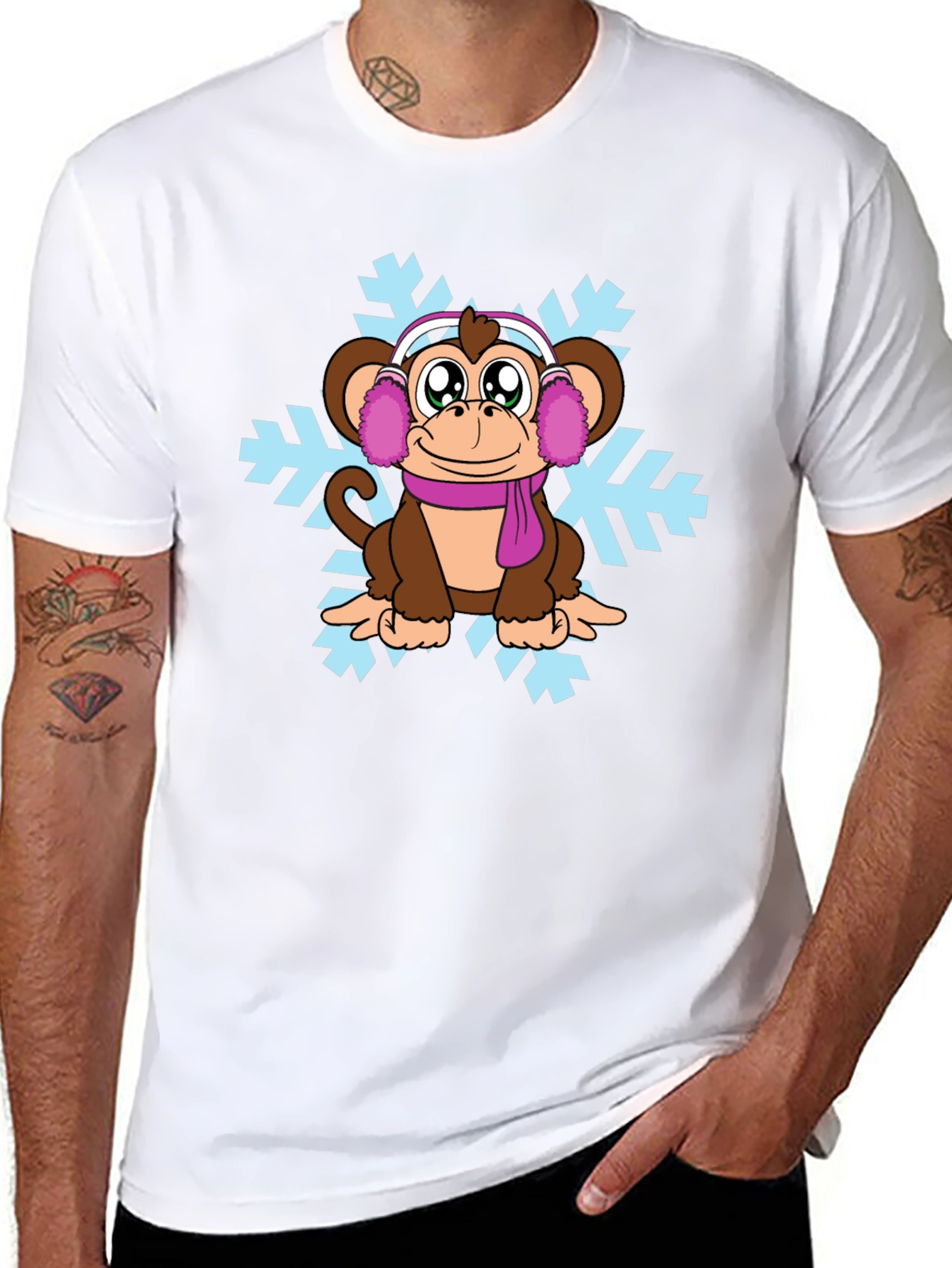 Winter Monkey T-Shirt - Cute Cartoon Design