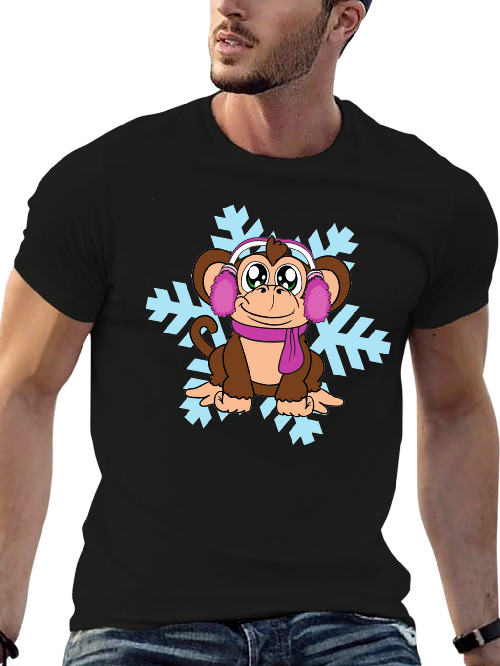Winter Monkey T-Shirt - Cute Cartoon Design